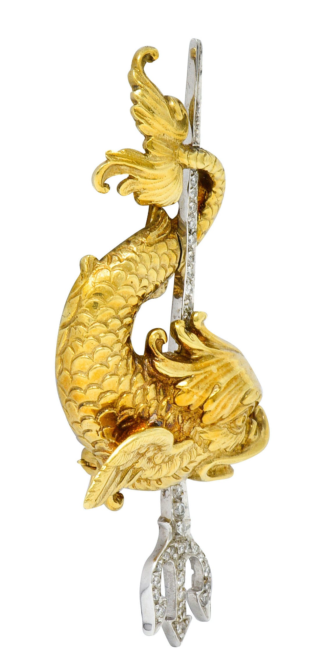 Vintage 1970's Diamond 18 Karat Two-Tone Gold Platinum Sea Serpent BroochBrooch - Wilson's Estate Jewelry