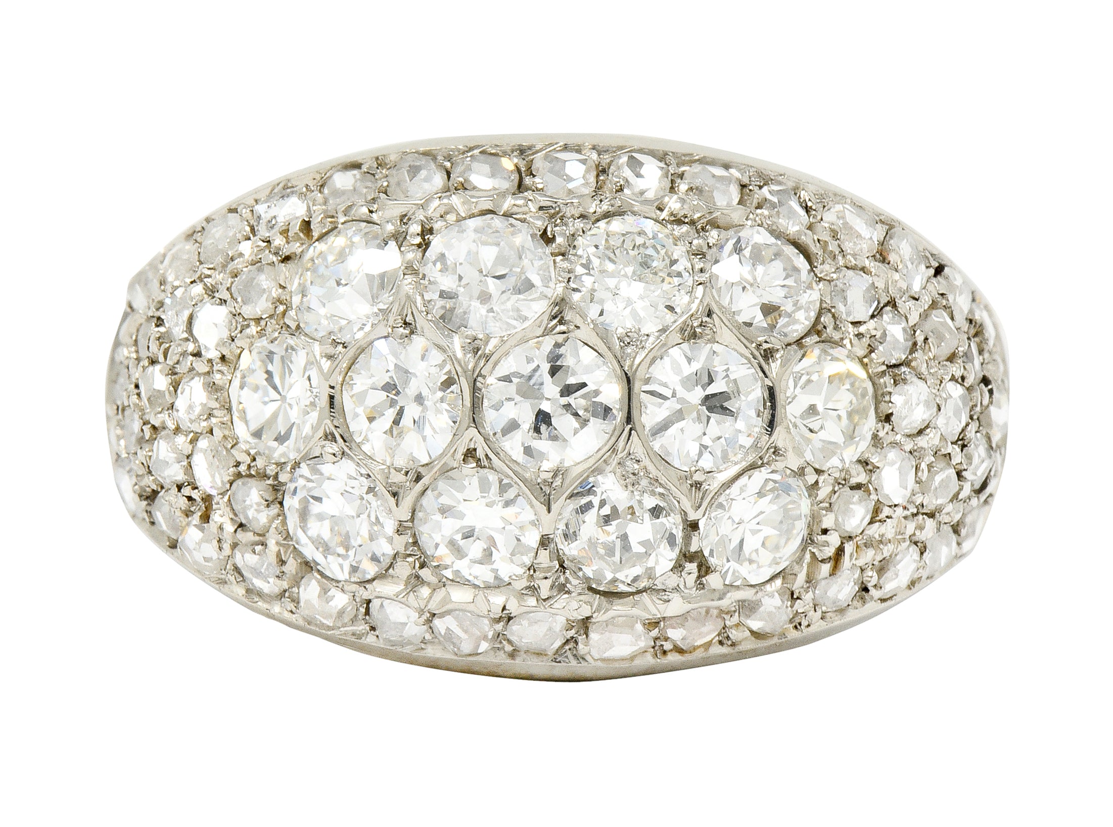 Art Deco 2.10 CTW Diamond 18 Karat White Gold Pave Bombe Band Ring - Wilson's Estate Jewelry