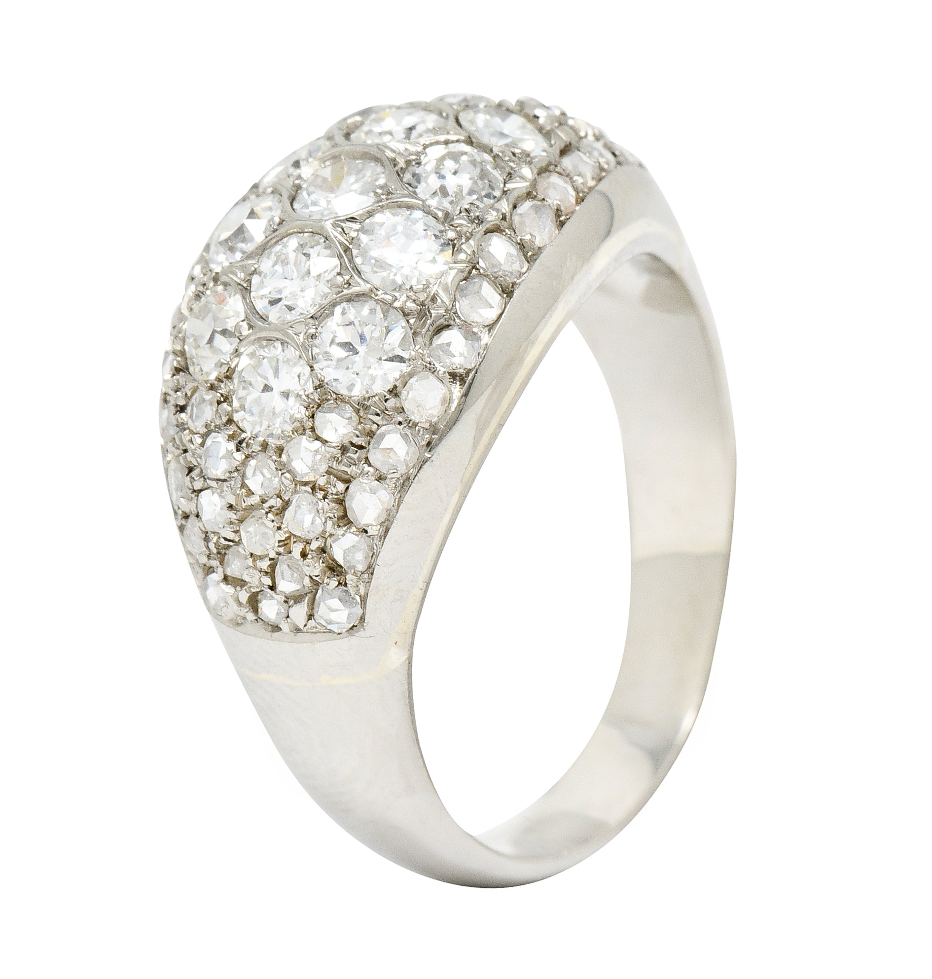 Art Deco 2.10 CTW Diamond 18 Karat White Gold Pave Bombe Band Ring - Wilson's Estate Jewelry