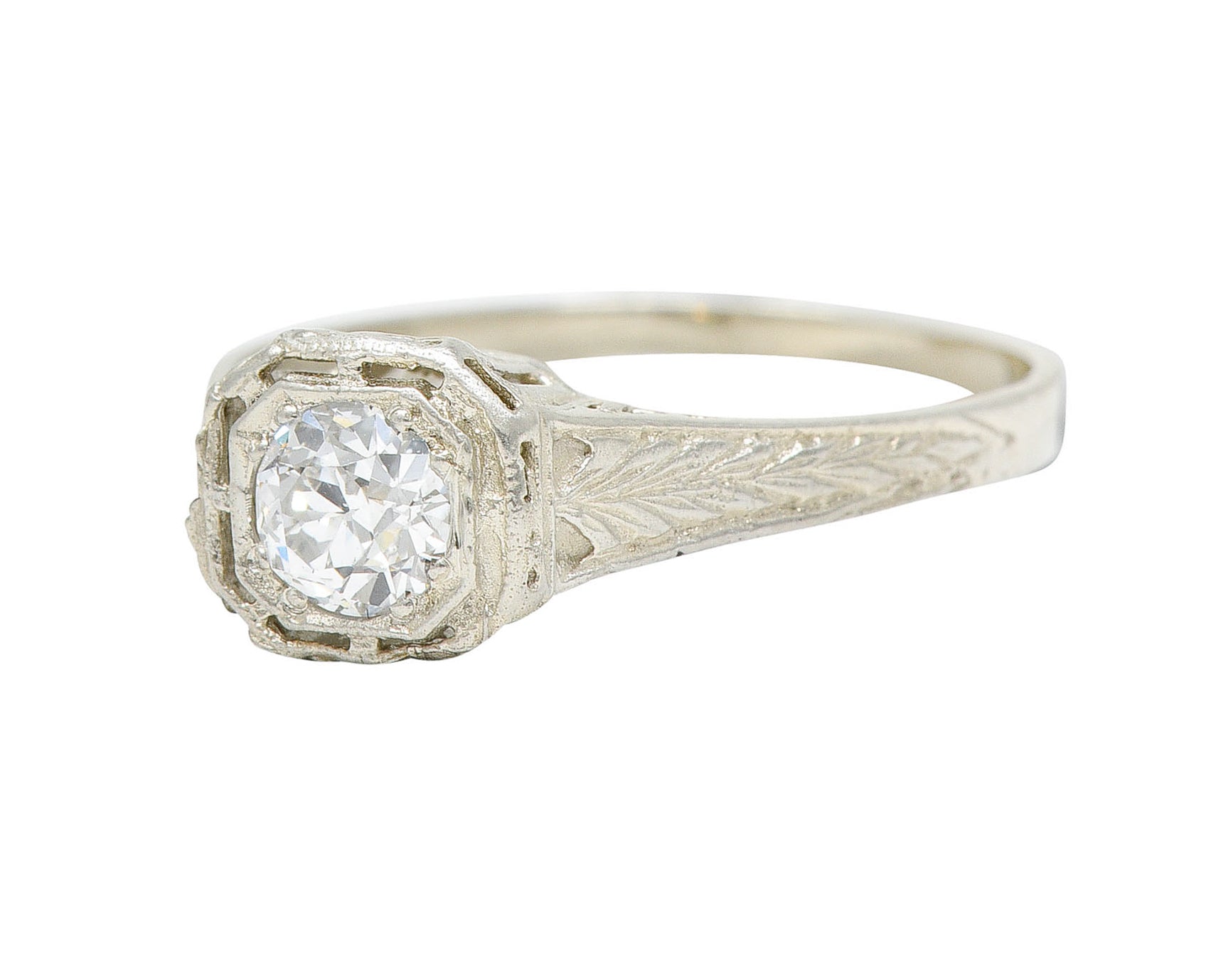 Art Deco 0.39 CTW Diamond 14 Karat White Gold Wheat Engagement RingRing - Wilson's Estate Jewelry