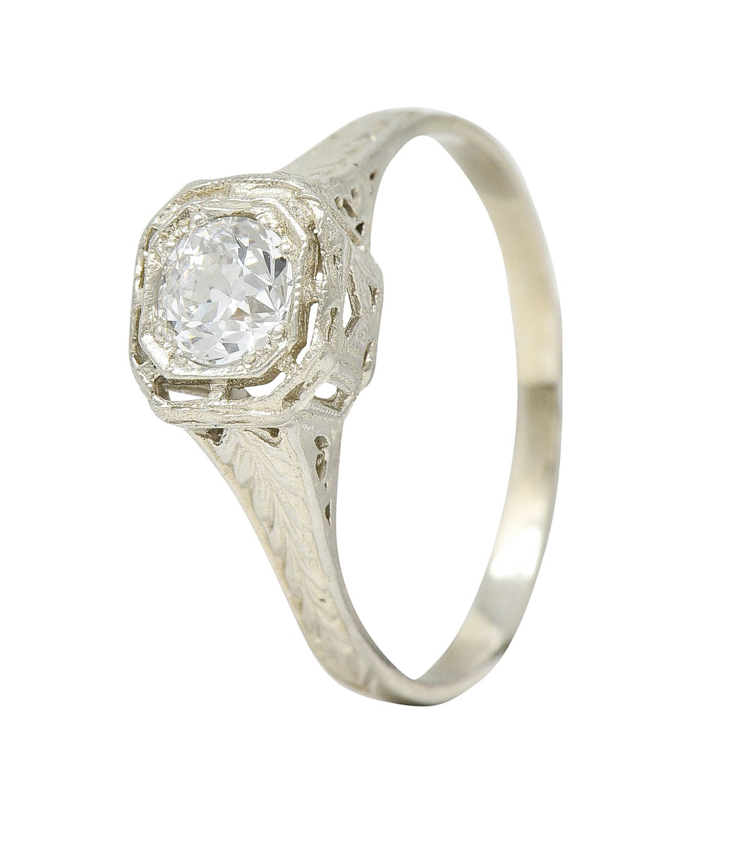 Art Deco 0.39 CTW Diamond 14 Karat White Gold Wheat Engagement RingRing - Wilson's Estate Jewelry