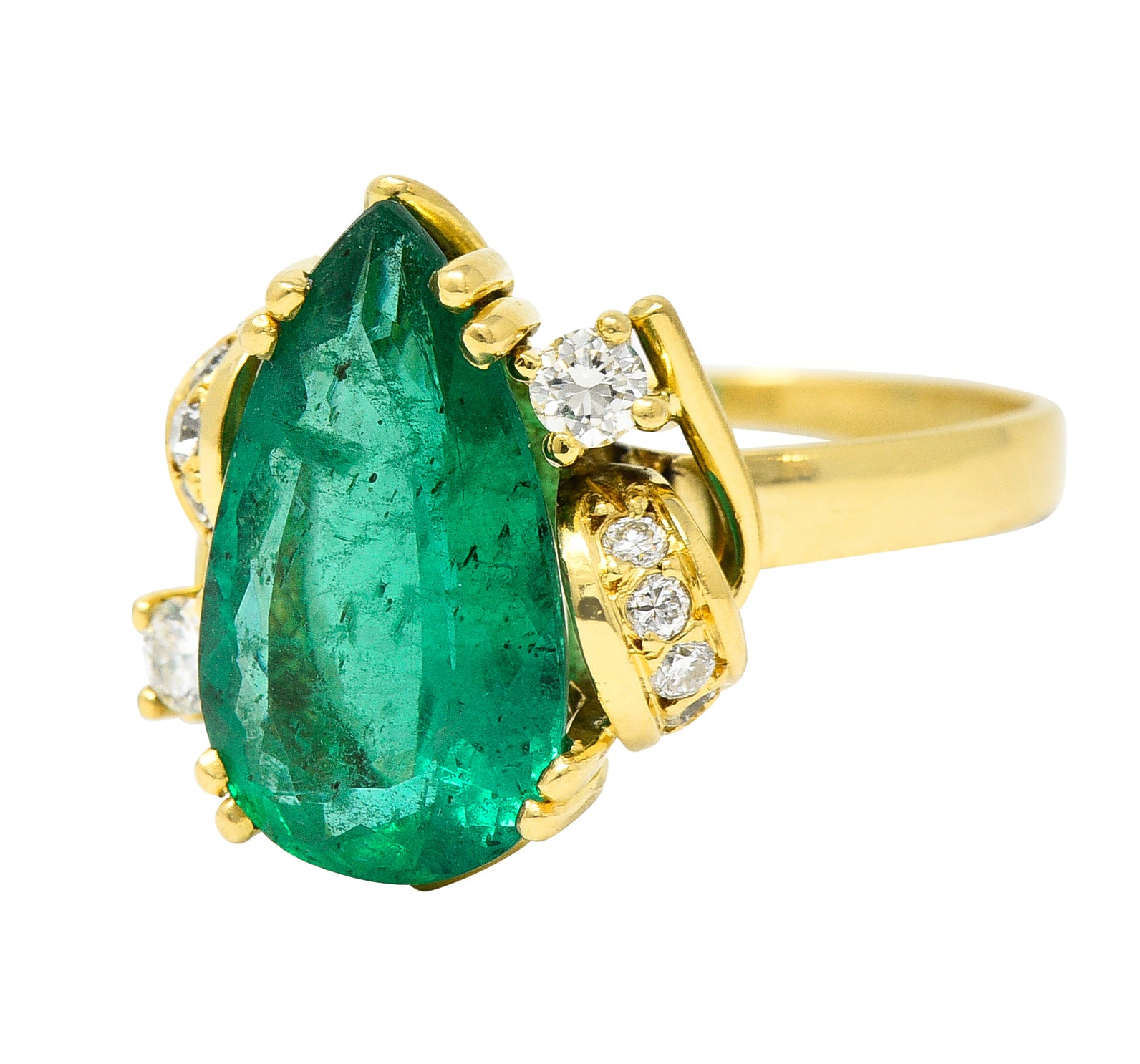 1960's Vintage 3.06 CTW Brazilian Emerald Diamond 18 Karat Yellow Gold Gemstone Ring GIA Wilson's Estate Jewelry