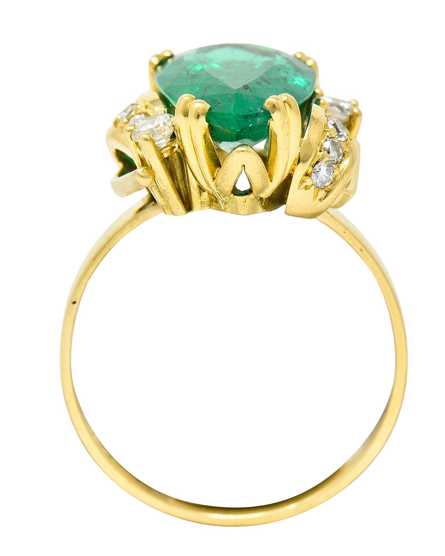 1960's Vintage 3.06 CTW Brazilian Emerald Diamond 18 Karat Yellow Gold Gemstone Ring GIA Wilson's Estate Jewelry