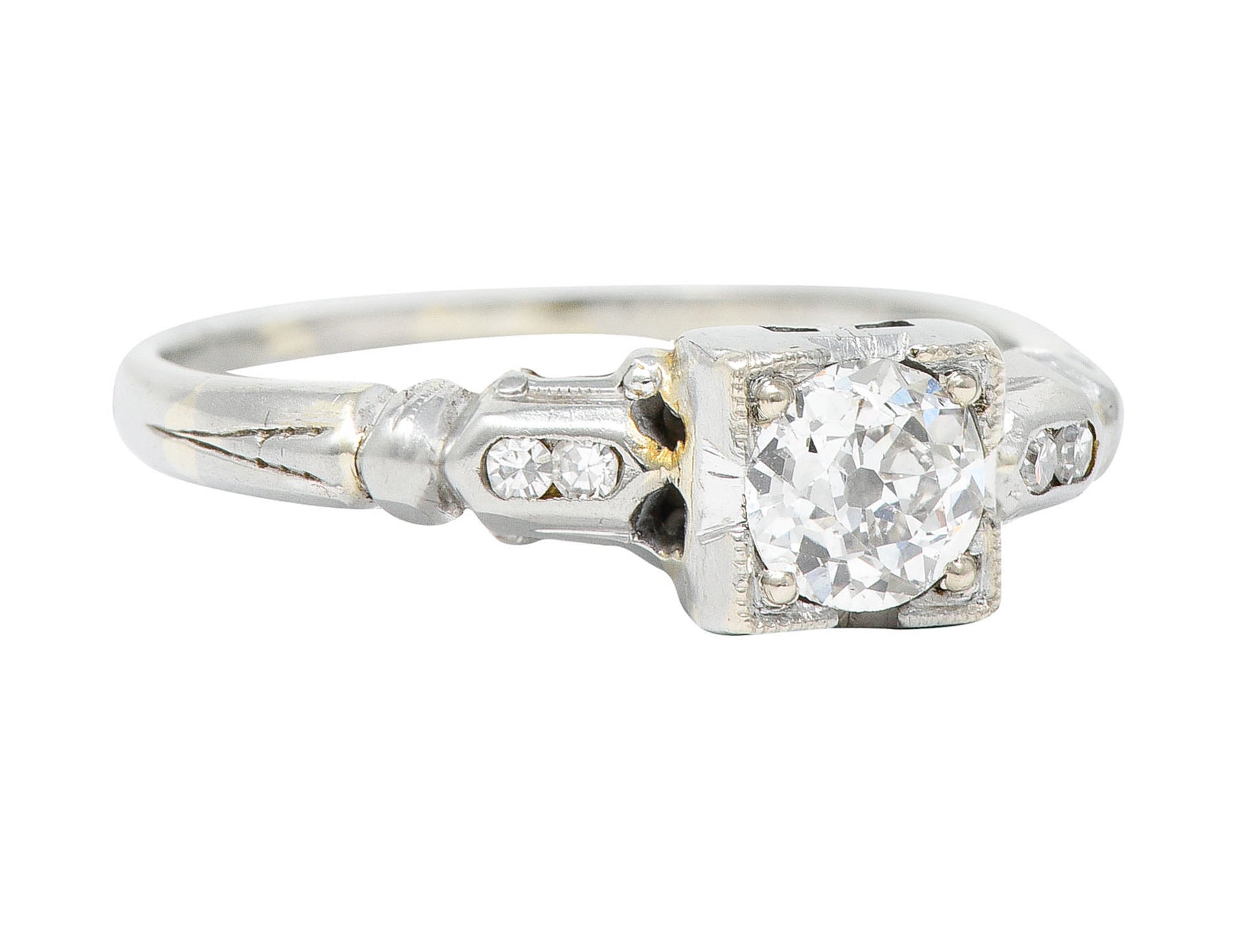 Art Deco 0.52 CTW Diamond 18 Karat White Gold Lotus Engagement RingRing - Wilson's Estate Jewelry