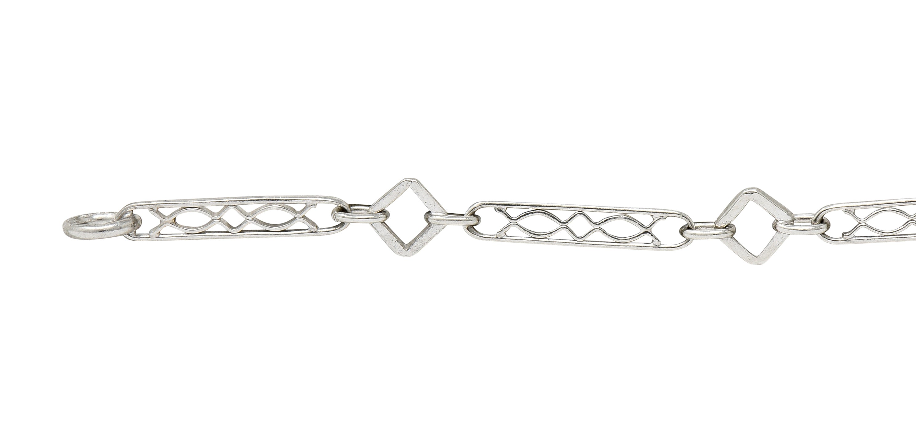 Art Deco Platinum Geometric Bar Link Chain Charm Bracelet - Wilson's Estate Jewelry