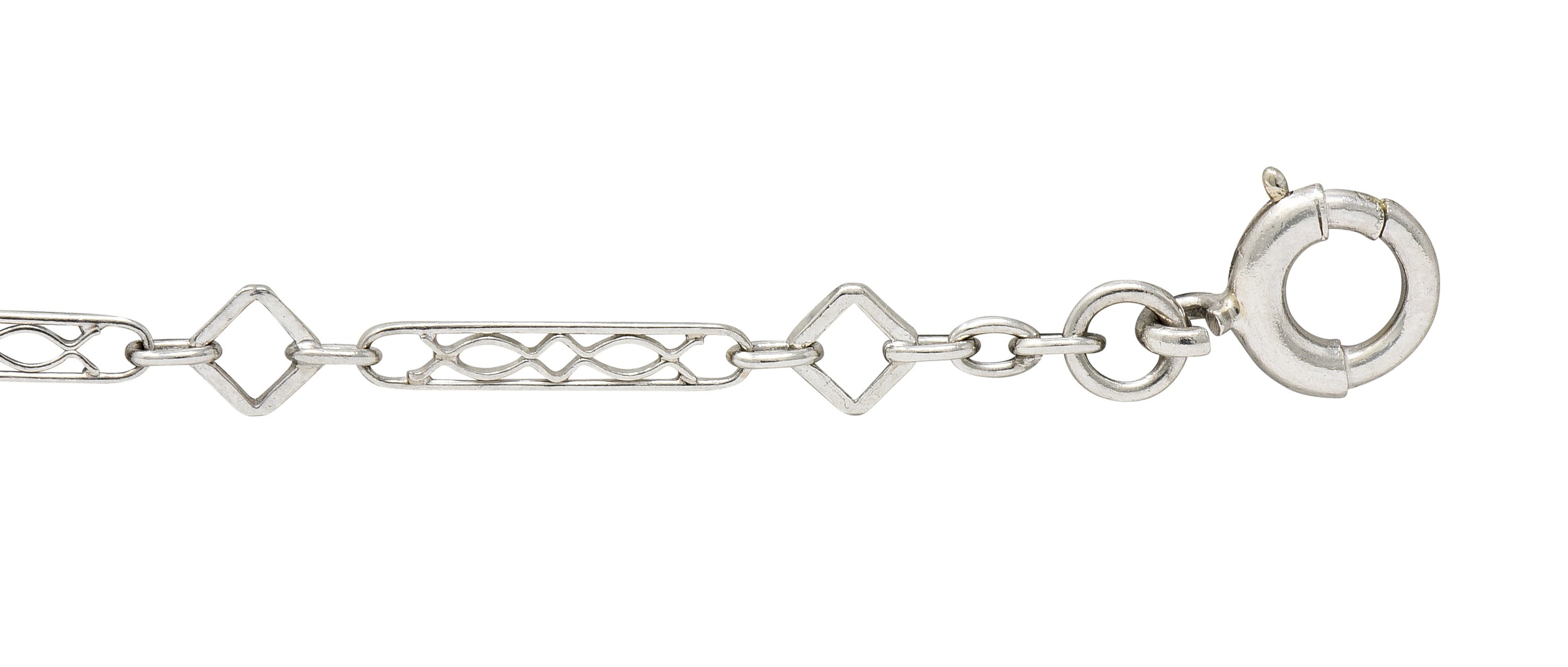 Art Deco Platinum Geometric Bar Link Chain Charm Bracelet - Wilson's Estate Jewelry