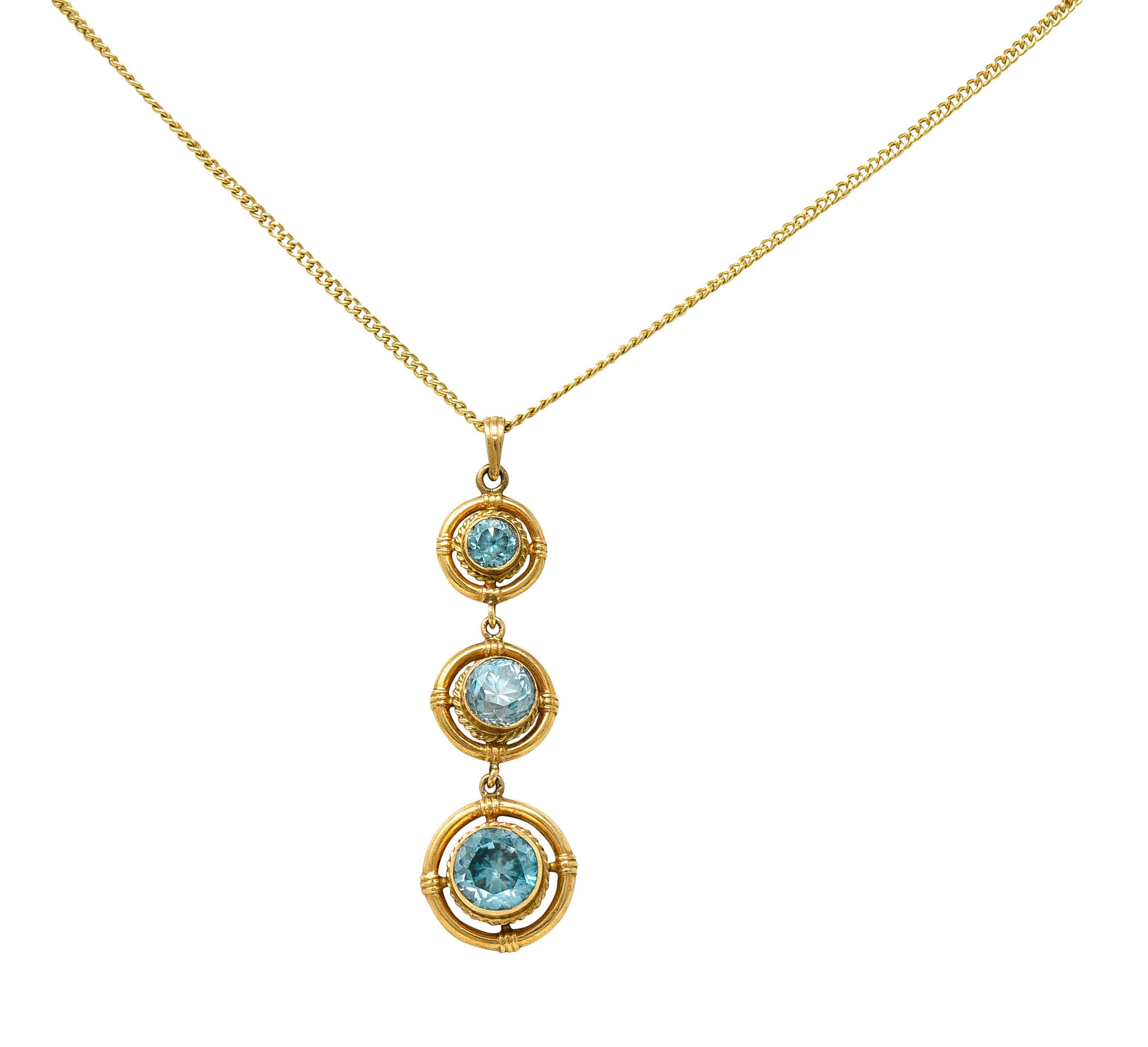 1930's Art Deco Blue Zircon 10 Karat Gold Drop Pendant NecklaceNecklace - Wilson's Estate Jewelry