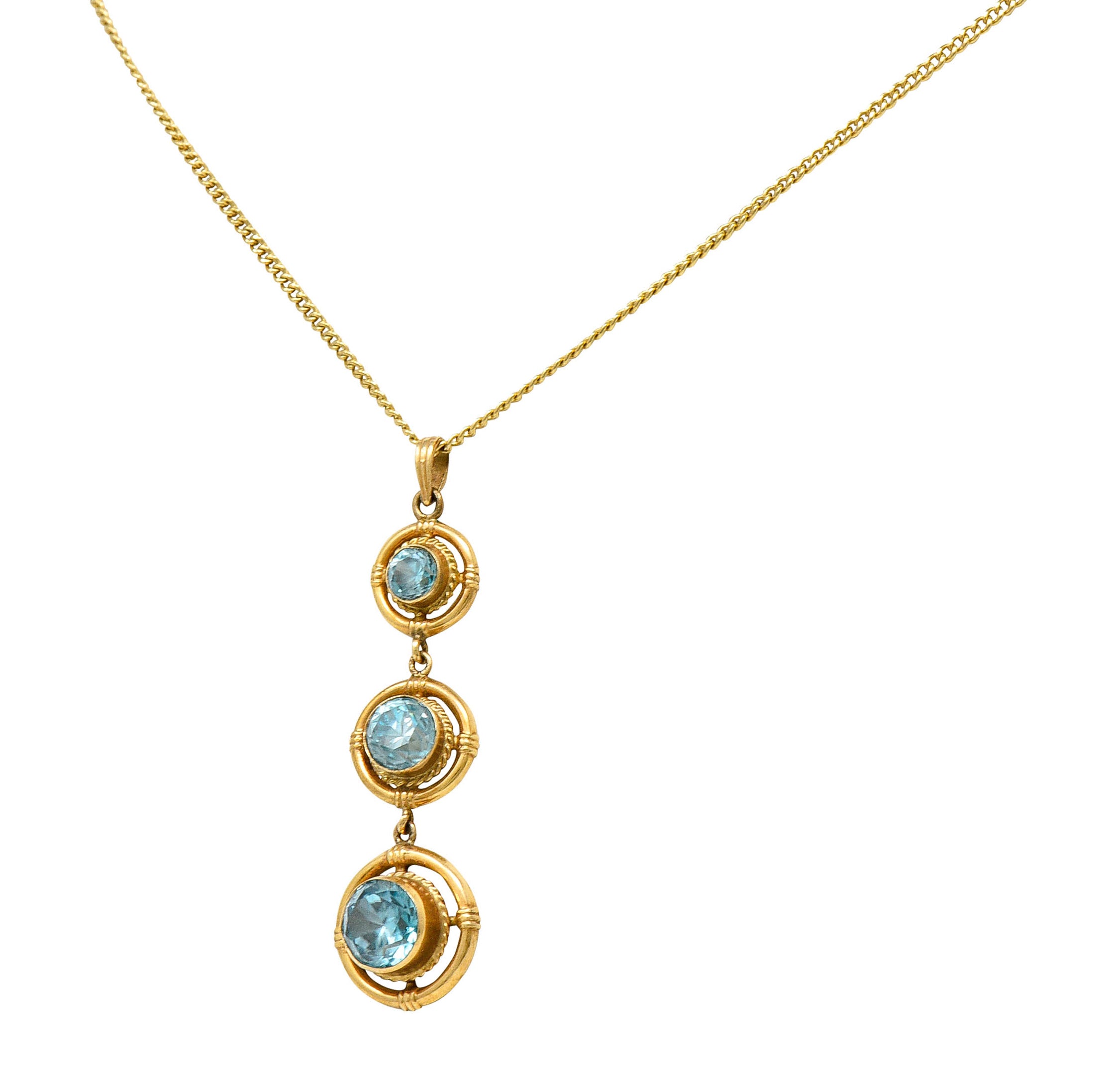 1930's Art Deco Blue Zircon 10 Karat Gold Drop Pendant NecklaceNecklace - Wilson's Estate Jewelry