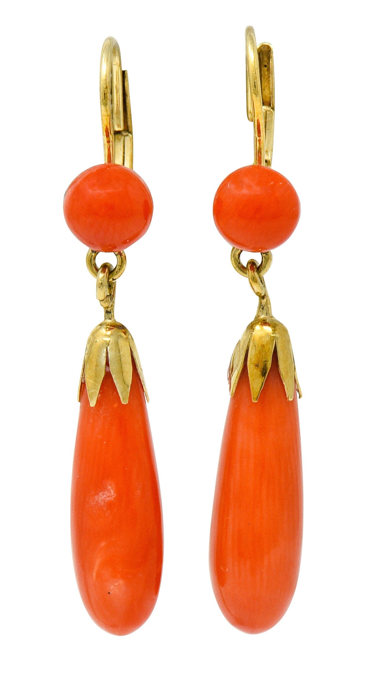 Vintage Coral 14 Karat Gold Drop EarringsEarrings - Wilson's Estate Jewelry