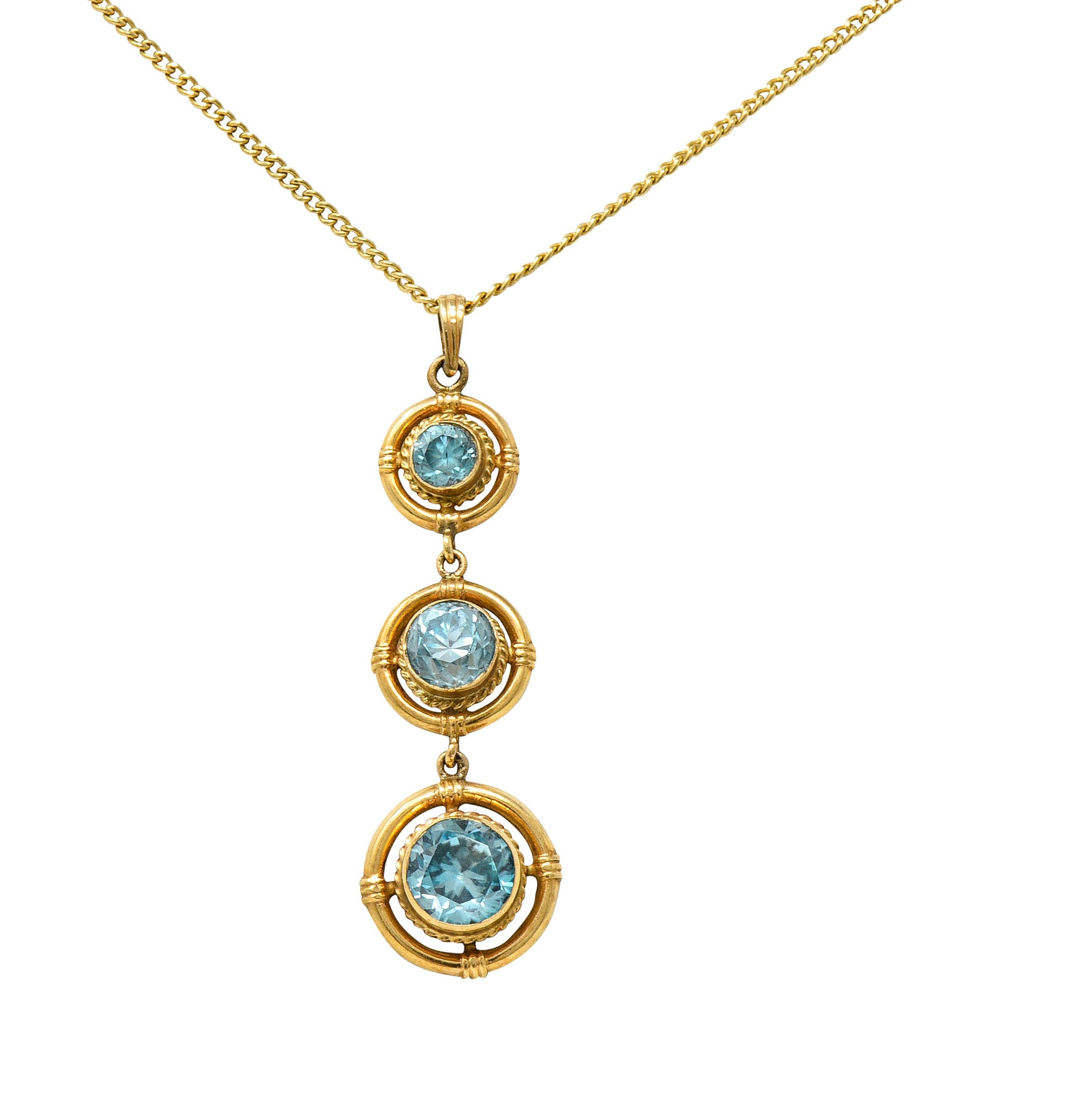 1930's Art Deco Blue Zircon 10 Karat Gold Drop Pendant NecklaceNecklace - Wilson's Estate Jewelry