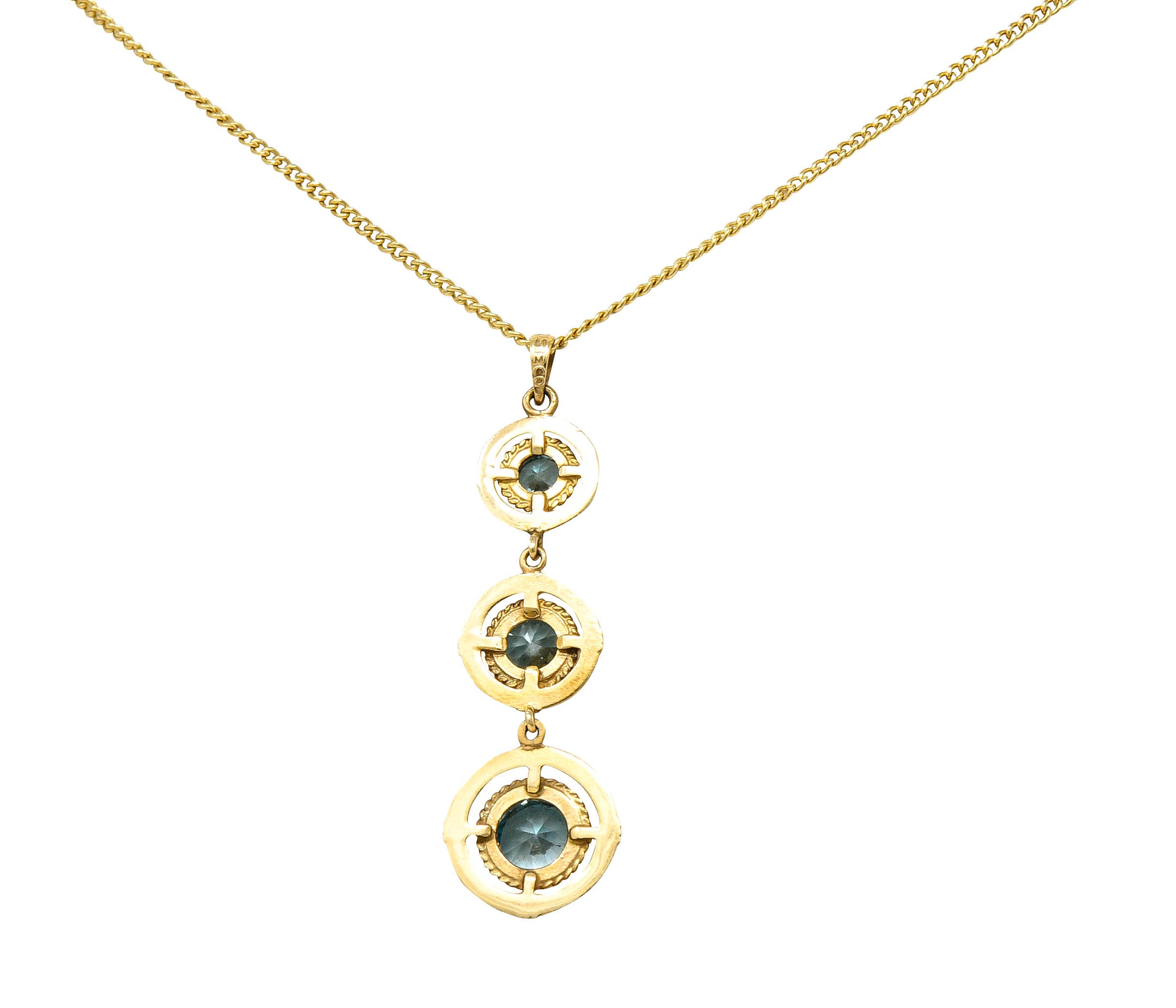 1930's Art Deco Blue Zircon 10 Karat Gold Drop Pendant NecklaceNecklace - Wilson's Estate Jewelry