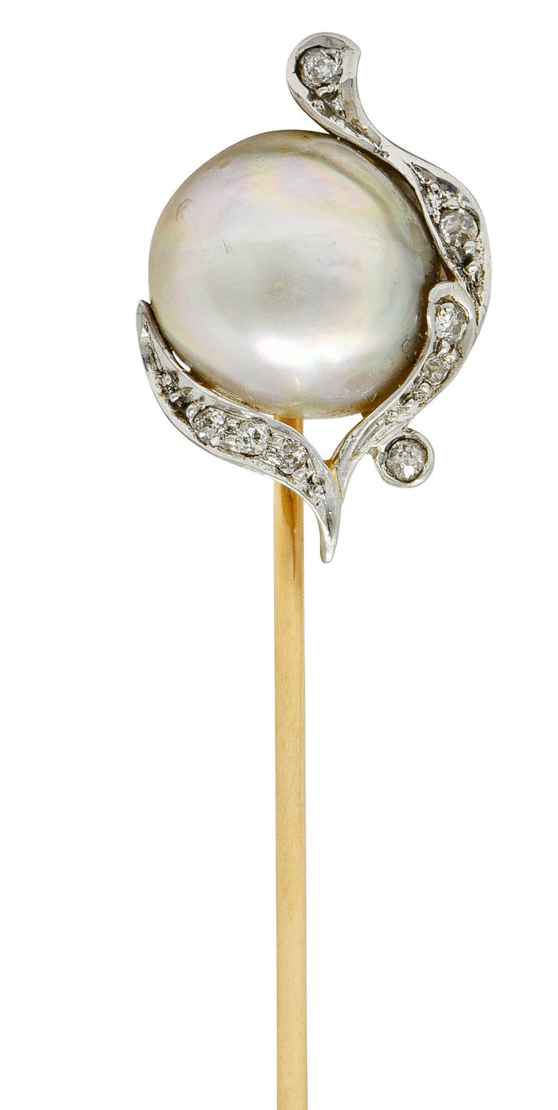 Black Starr & Frost Diamond Baroque Pearl Platinum-Topped 18 Karat Gold StickpinStick Pin - Wilson's Estate Jewelry