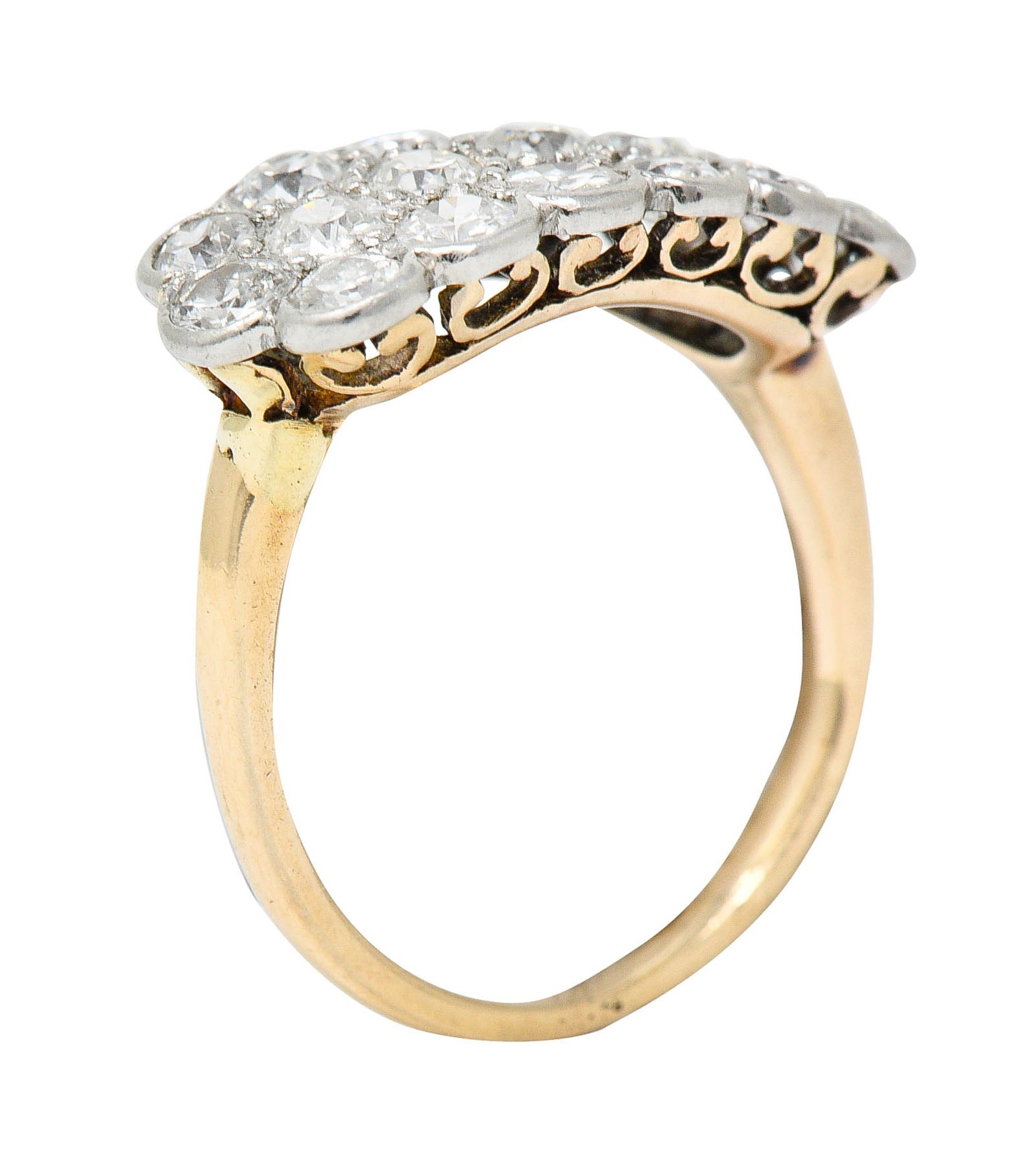 Edwardian 2.00 CTW Diamond Platinum-Topped 14 Karat Gold Cluster Band RingRing - Wilson's Estate Jewelry