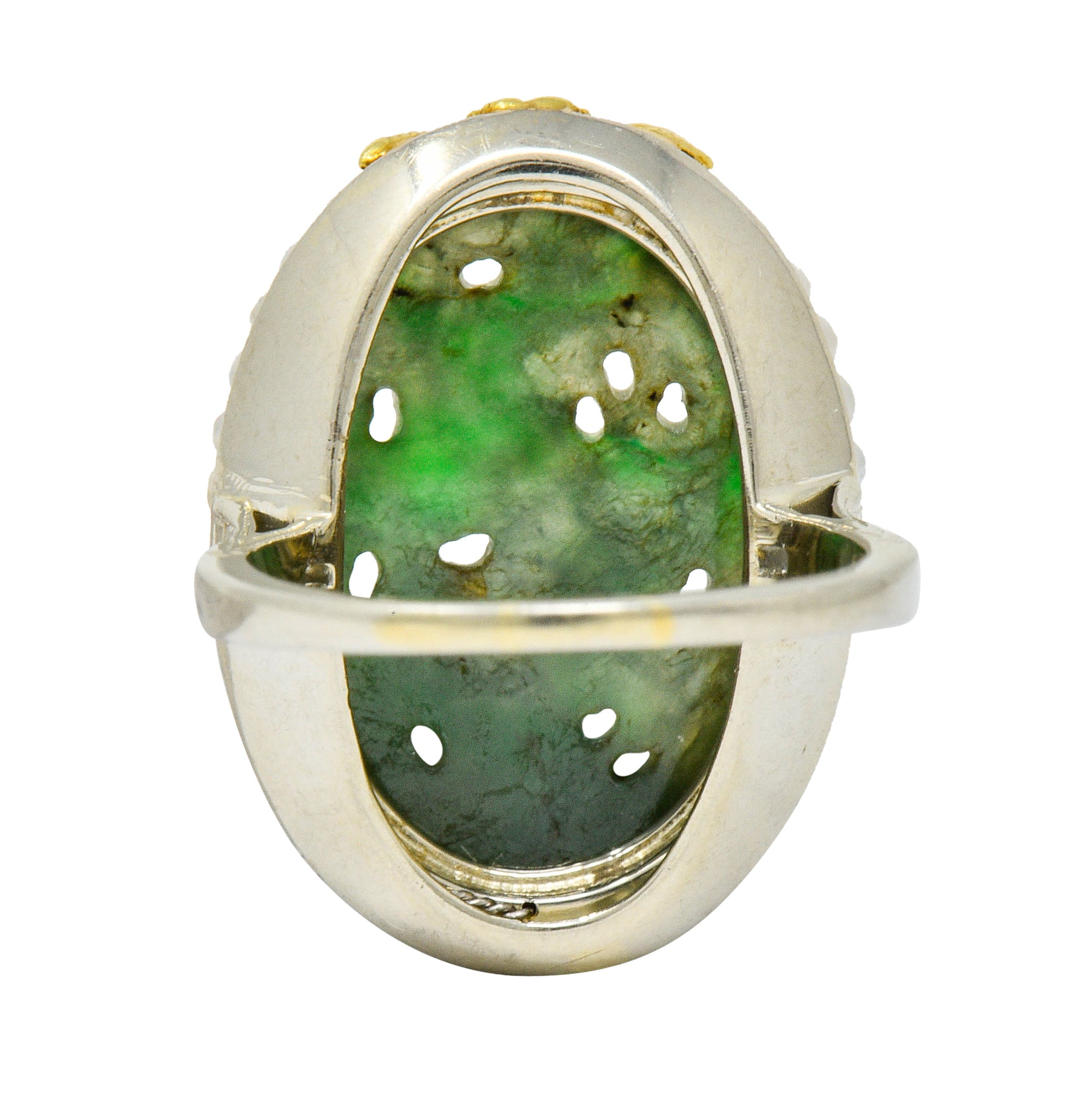 Art Deco Carved Jade Pearl 18 Karat Two-Tone Gold Cluster RingRing - Wilson's Estate Jewelry