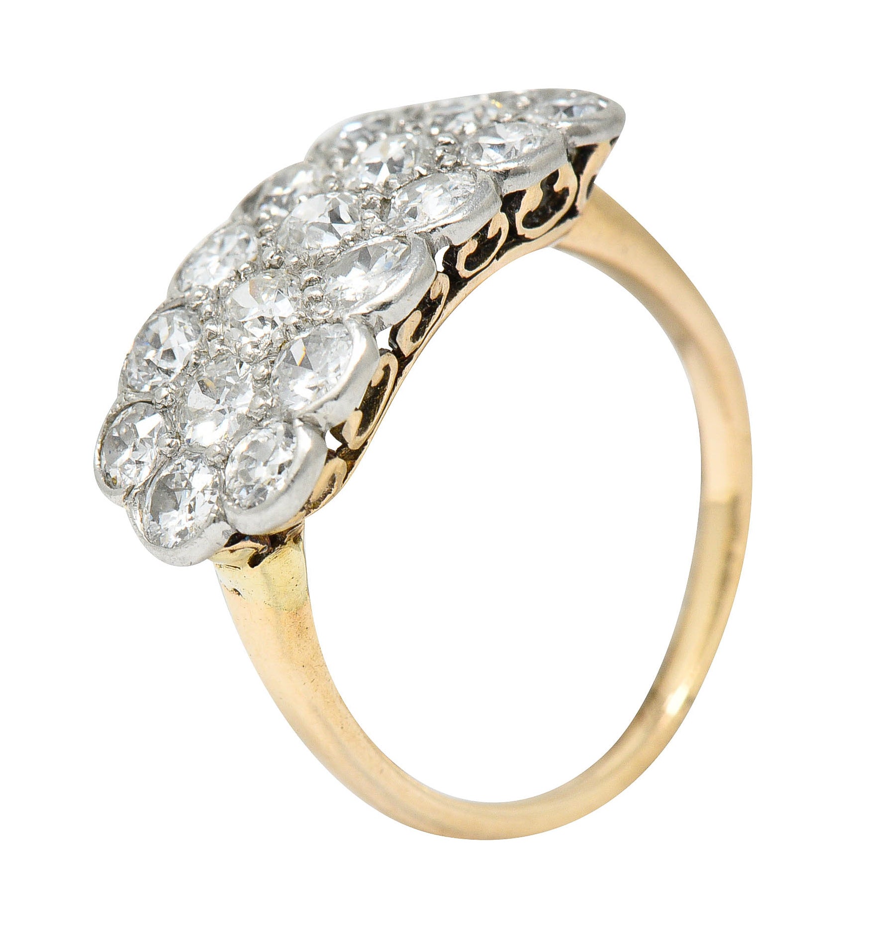 Edwardian 2.00 CTW Diamond Platinum-Topped 14 Karat Gold Cluster Band RingRing - Wilson's Estate Jewelry