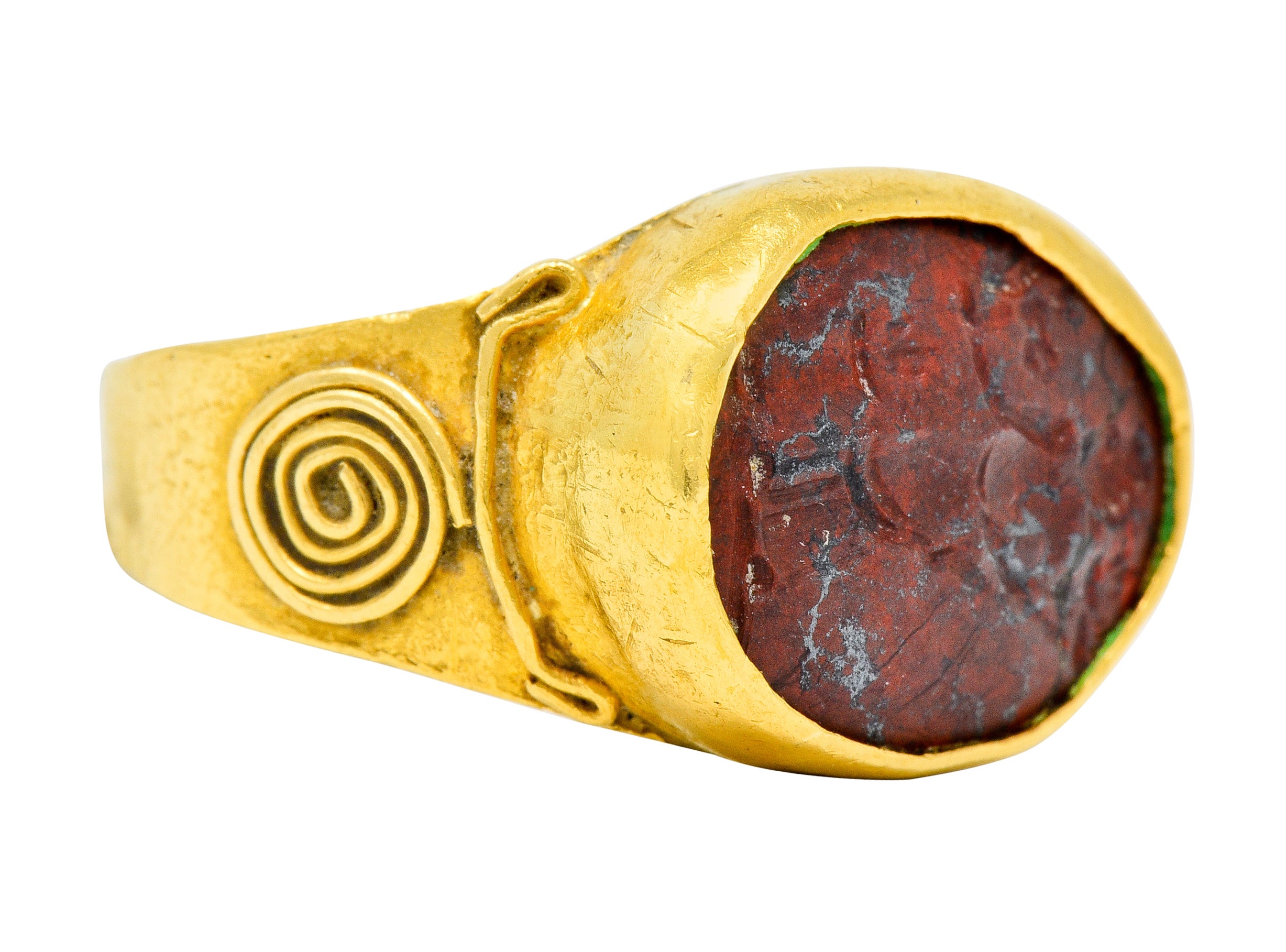 Early Jasper Intaglio 18 Karat Gold Unisex Signet Ring - Wilson's Estate Jewelry