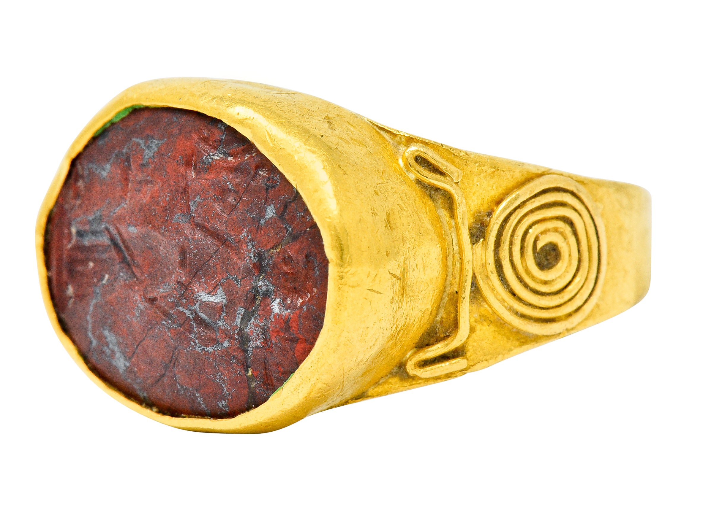 Early Jasper Intaglio 18 Karat Gold Unisex Signet Ring - Wilson's Estate Jewelry