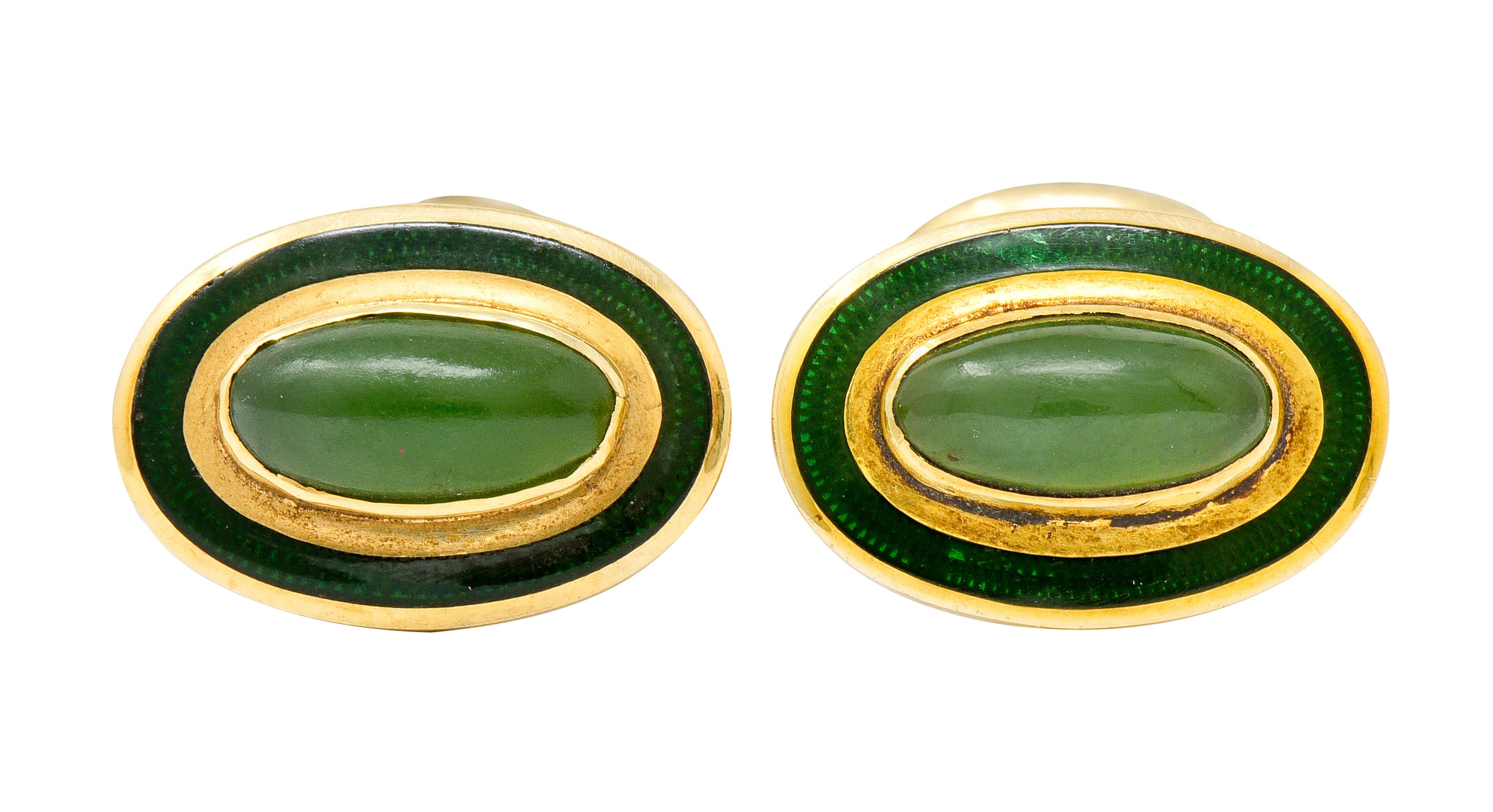 Alling & Co. Art Nouveau Jade 14 Karat Gold Men's Cufflinks - Wilson's Estate Jewelry