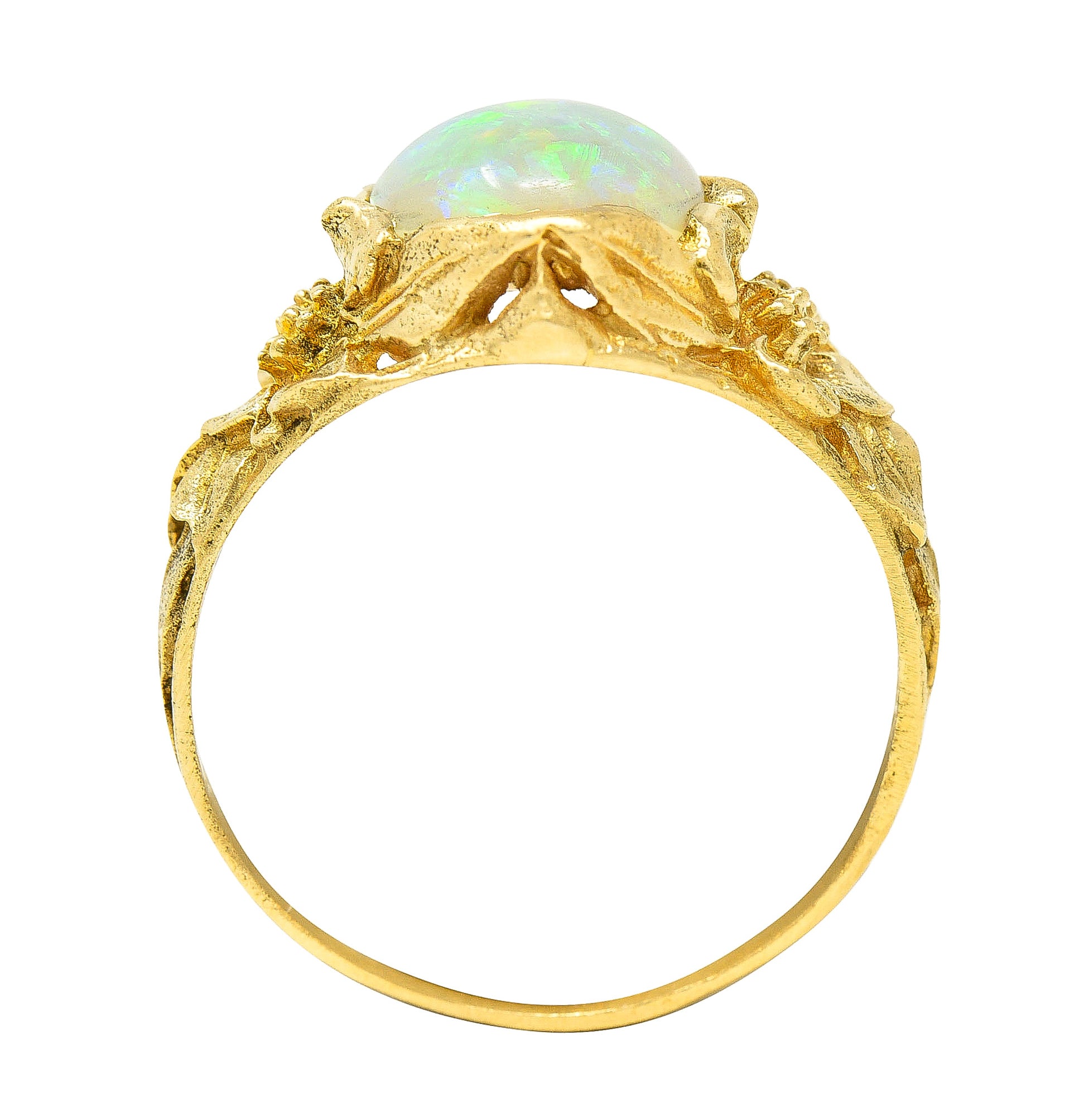 Art Nouveau Opal Cabochon 18 Karat Yellow Gold Forget-Me-Not Antique Ring Wilson's Estate Jewelry