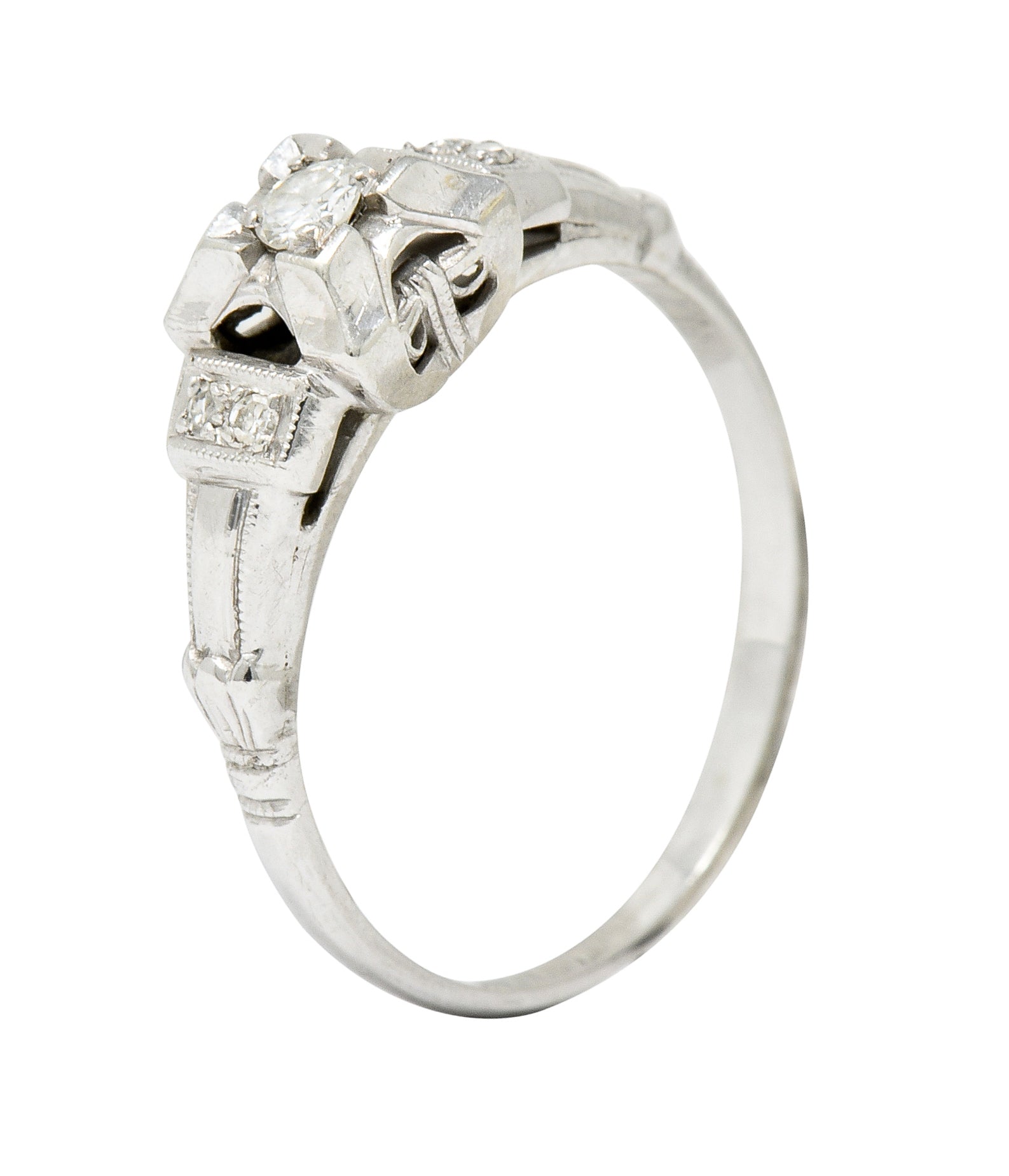 Art Deco Diamond 14 Karat White Gold Engagement Ring - Wilson's Estate Jewelry