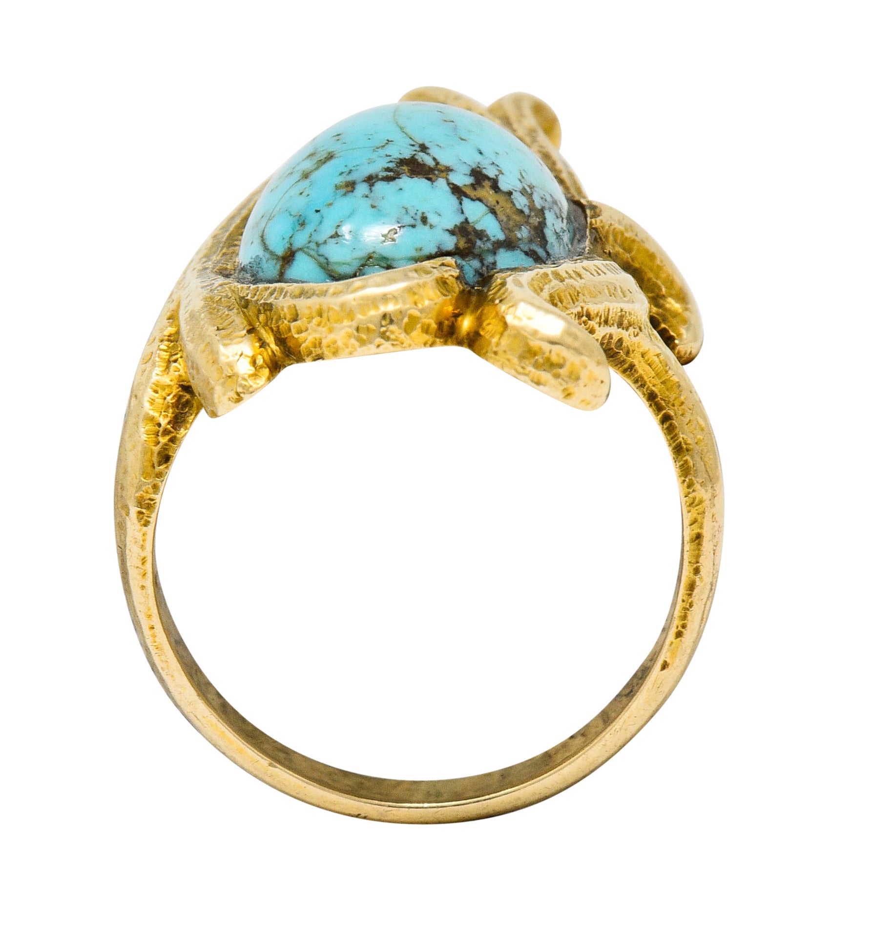 Art Nouveau Turquoise 14 Karat Gold Foliate Whiplash RingRing - Wilson's Estate Jewelry