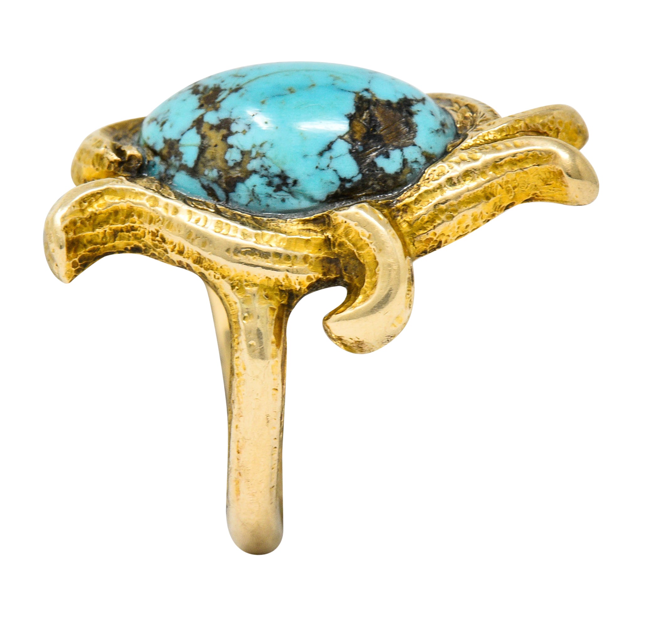 Art Nouveau Turquoise 14 Karat Gold Foliate Whiplash RingRing - Wilson's Estate Jewelry