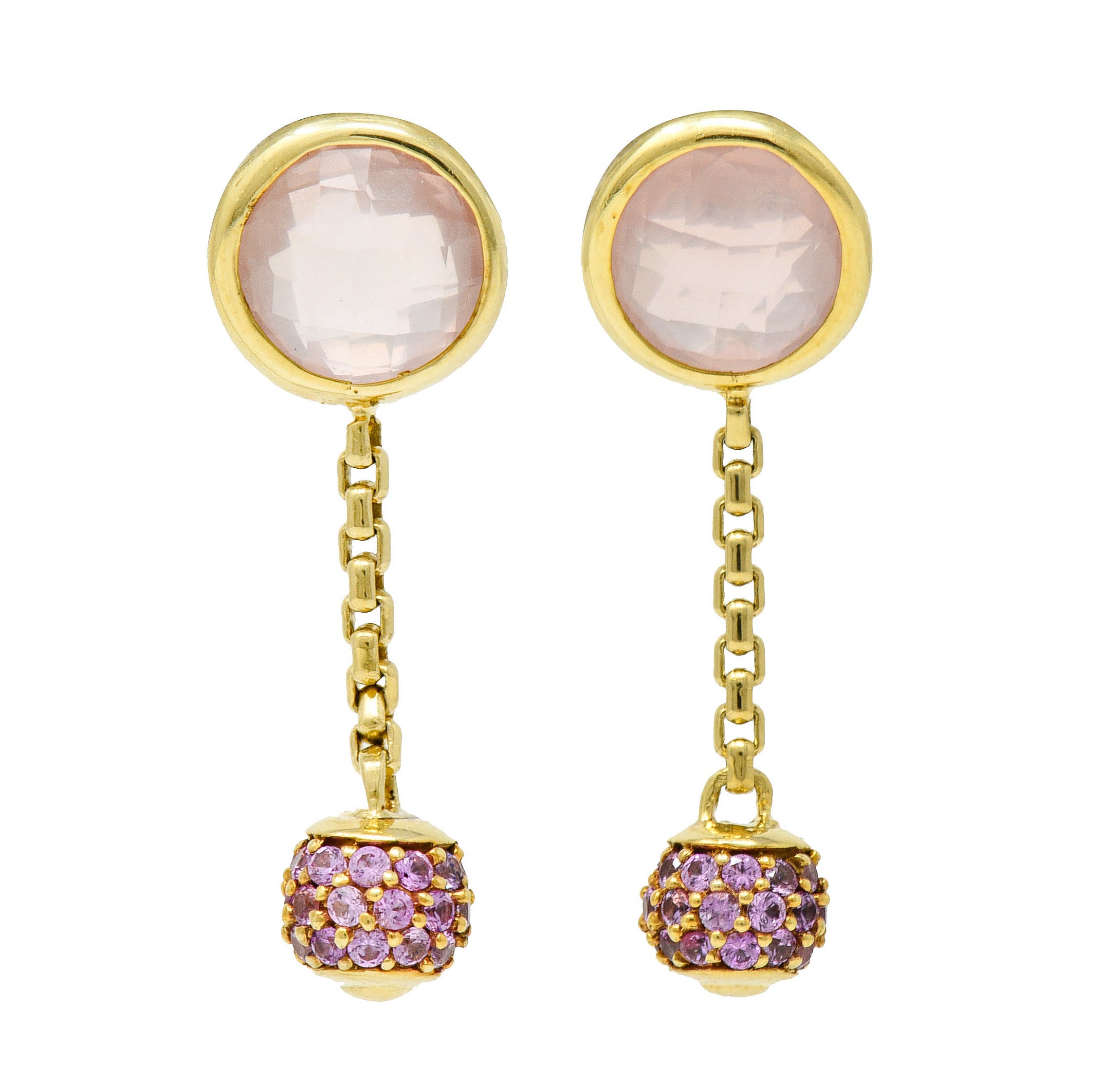 David Yurman Rose Quartz Pink Sapphire 18 Karat Gold Solari Pave Ball Drop EarringsEarrings - Wilson's Estate Jewelry