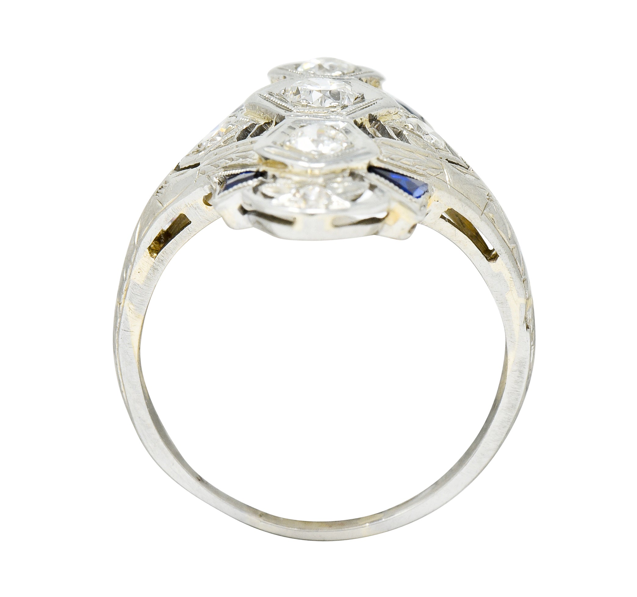 Art Deco 0.67 CTW Diamond Sapphire 18 Karat White Gold Dinner Ring - Wilson's Estate Jewelry