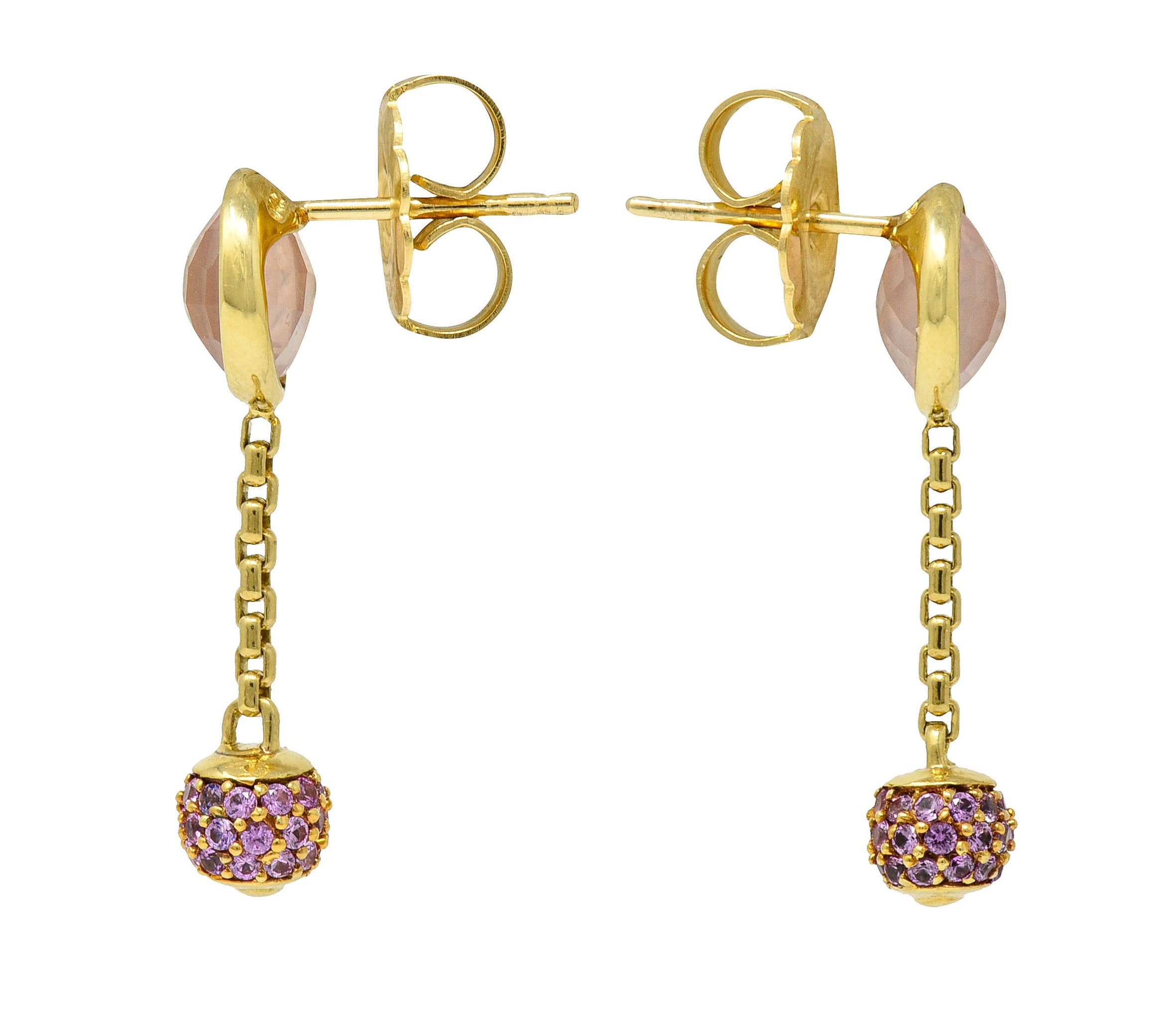 David Yurman Rose Quartz Pink Sapphire 18 Karat Gold Solari Pave Ball Drop EarringsEarrings - Wilson's Estate Jewelry