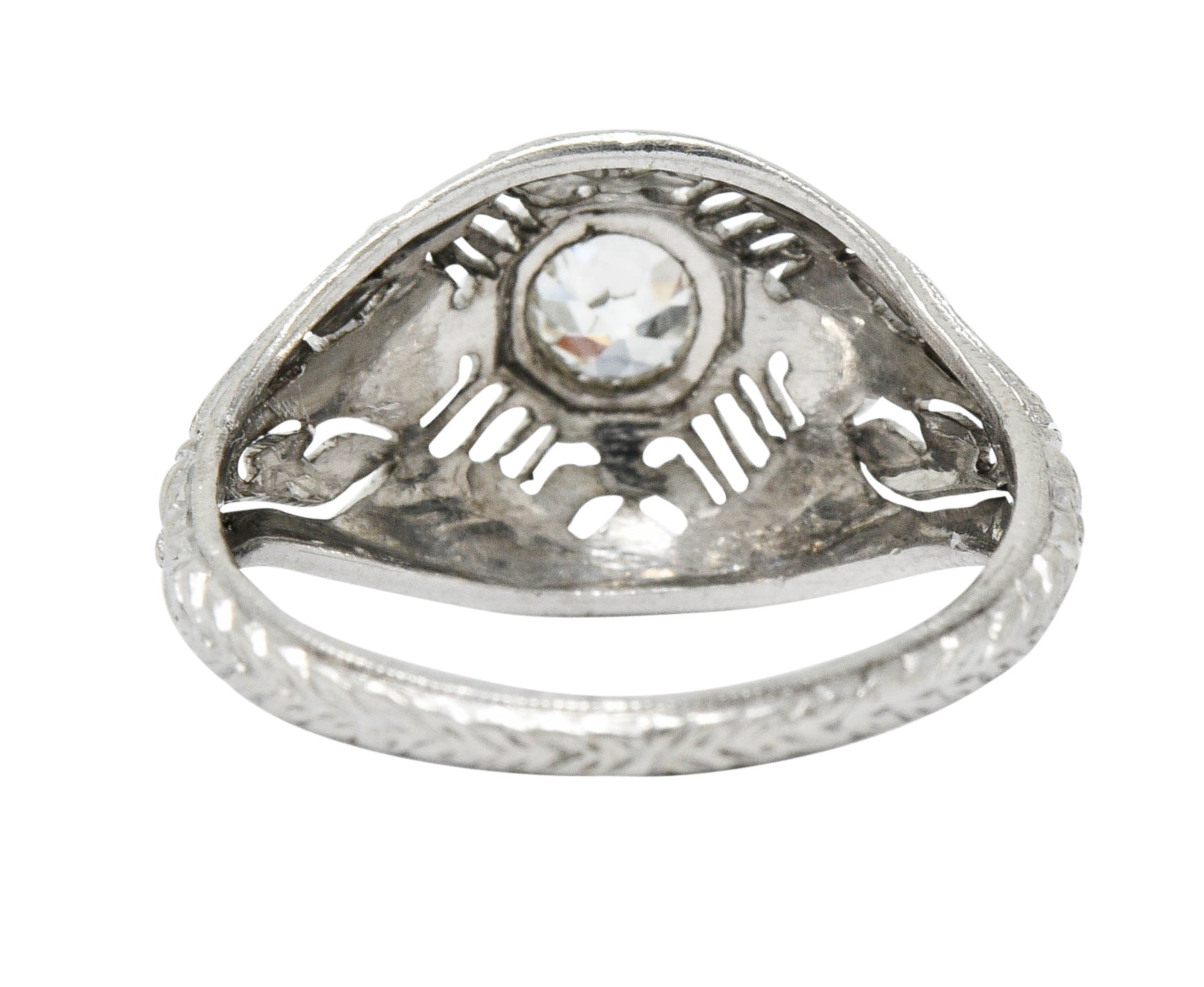 Edwardian Diamond Platinum Floral Engagement RingRing - Wilson's Estate Jewelry