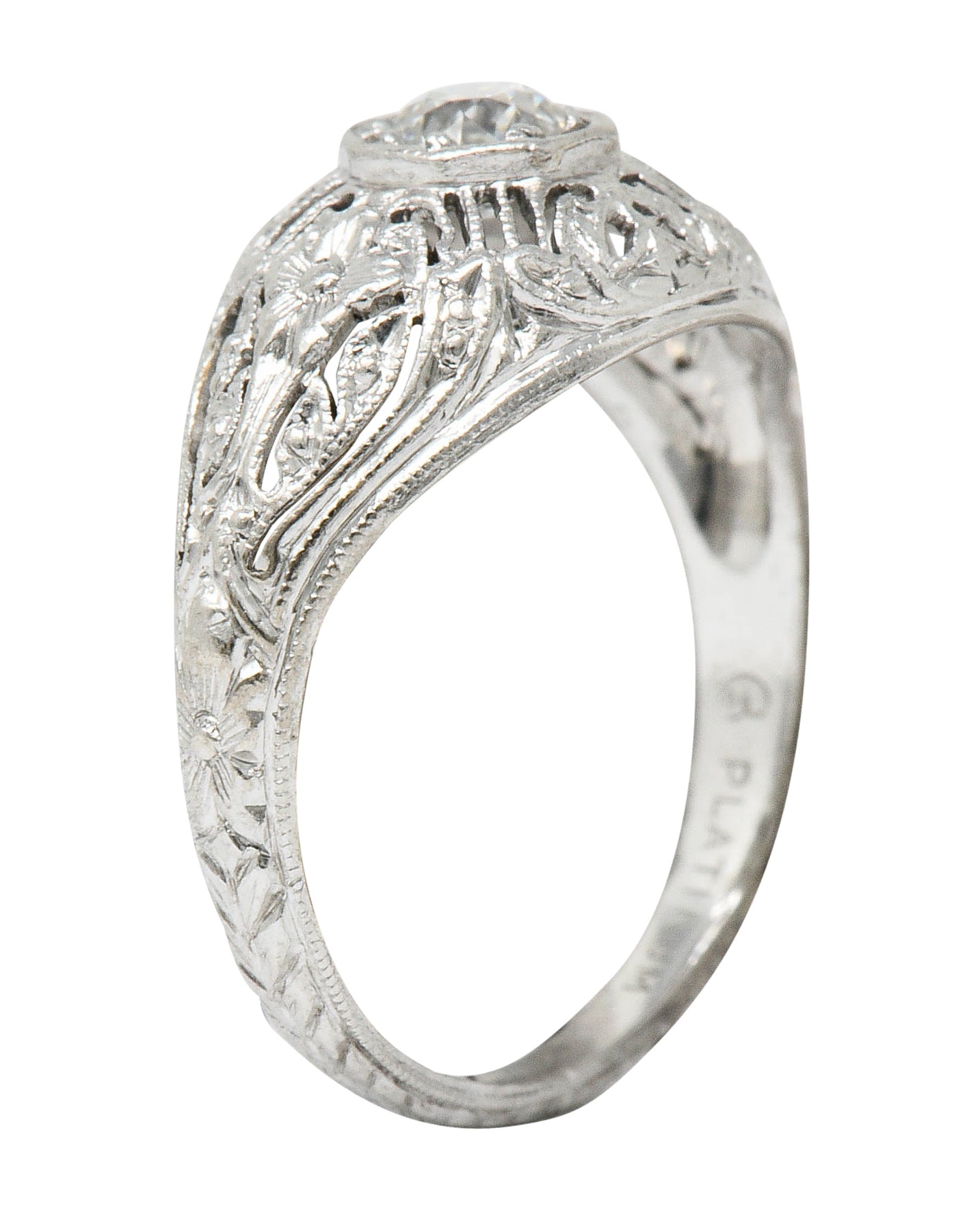 Edwardian Diamond Platinum Floral Engagement RingRing - Wilson's Estate Jewelry