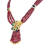 Vintage Ruby Sapphire Emerald Diamond 18 Karat Gold Beaded Swag NecklaceNecklace - Wilson's Estate Jewelry