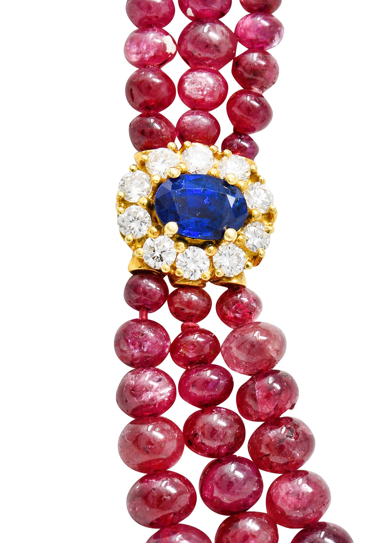 Vintage Ruby Sapphire Emerald Diamond 18 Karat Gold Beaded Swag NecklaceNecklace - Wilson's Estate Jewelry