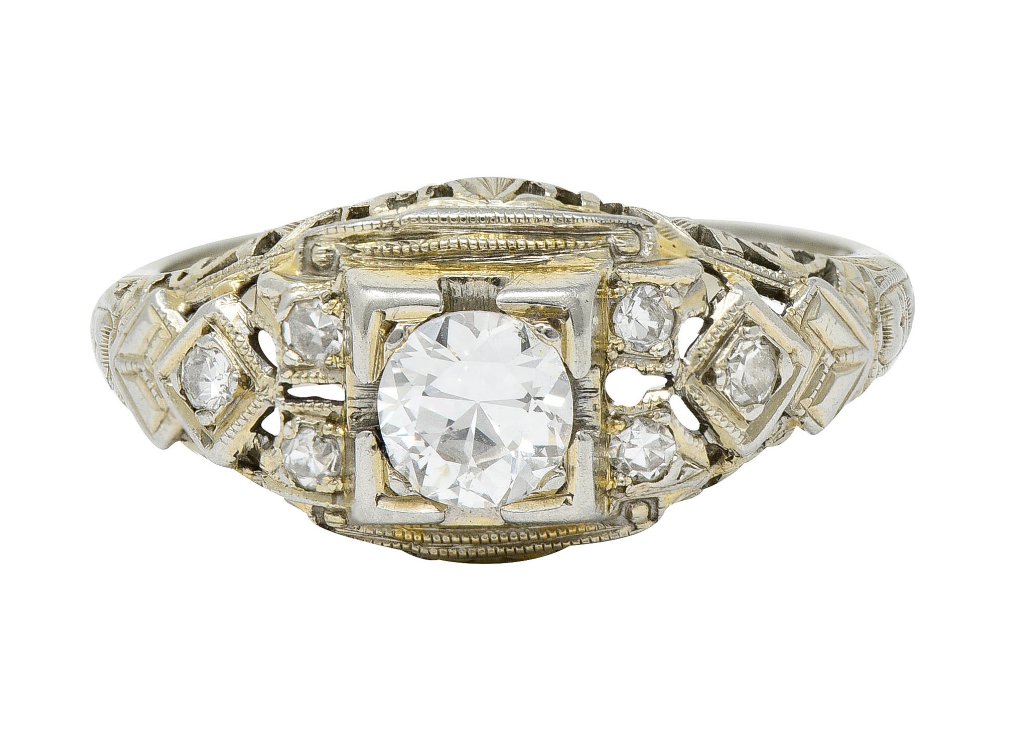 Art Deco 0.55 CTW Diamond 18 Karat White Gold Geometric Engagement RingRing - Wilson's Estate Jewelry