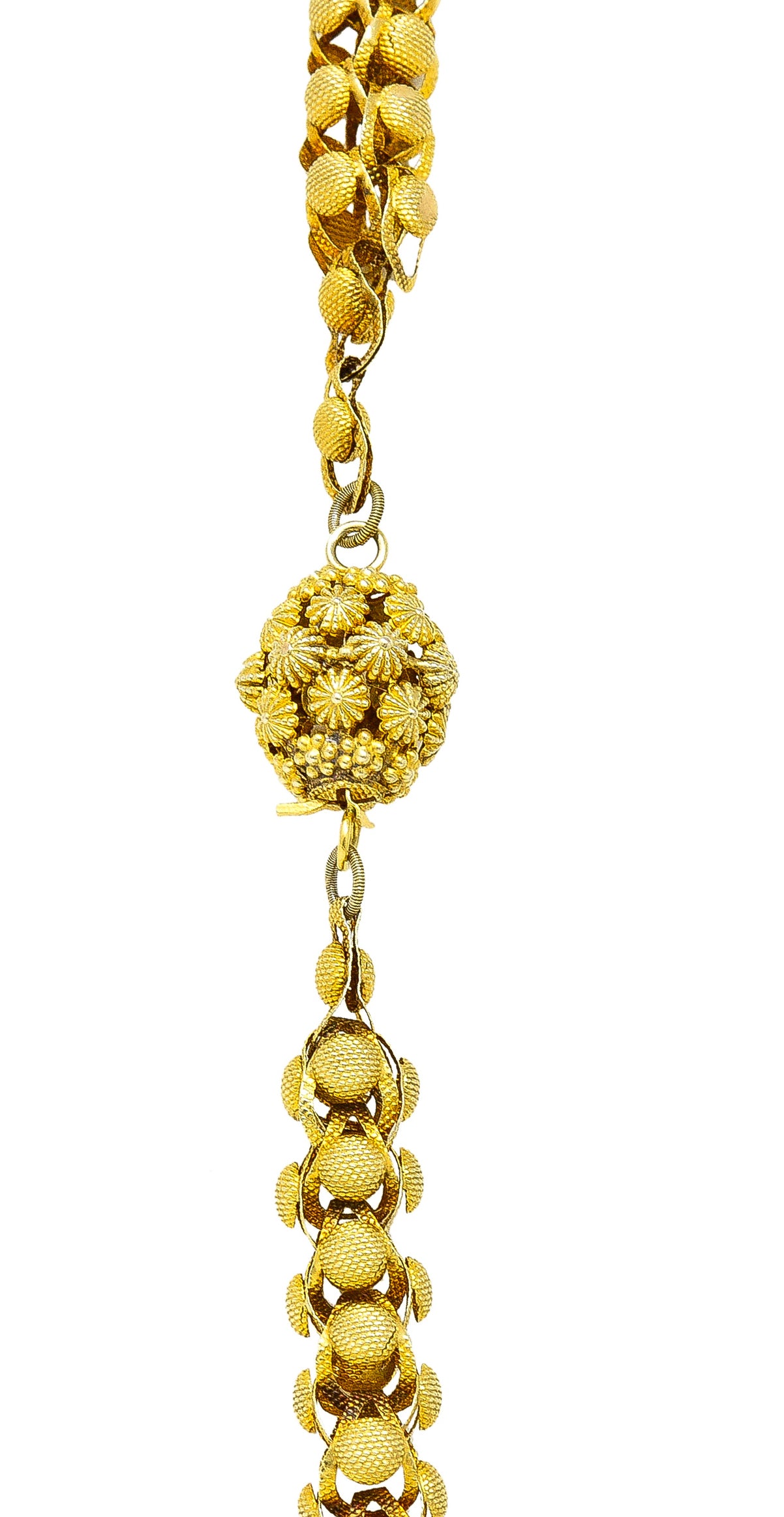 Georgian 18 Karat Yellow Gold Floral Dome Byzantine 46 Inch Long Chain Antique Necklace Wilson's Estate Jewelry