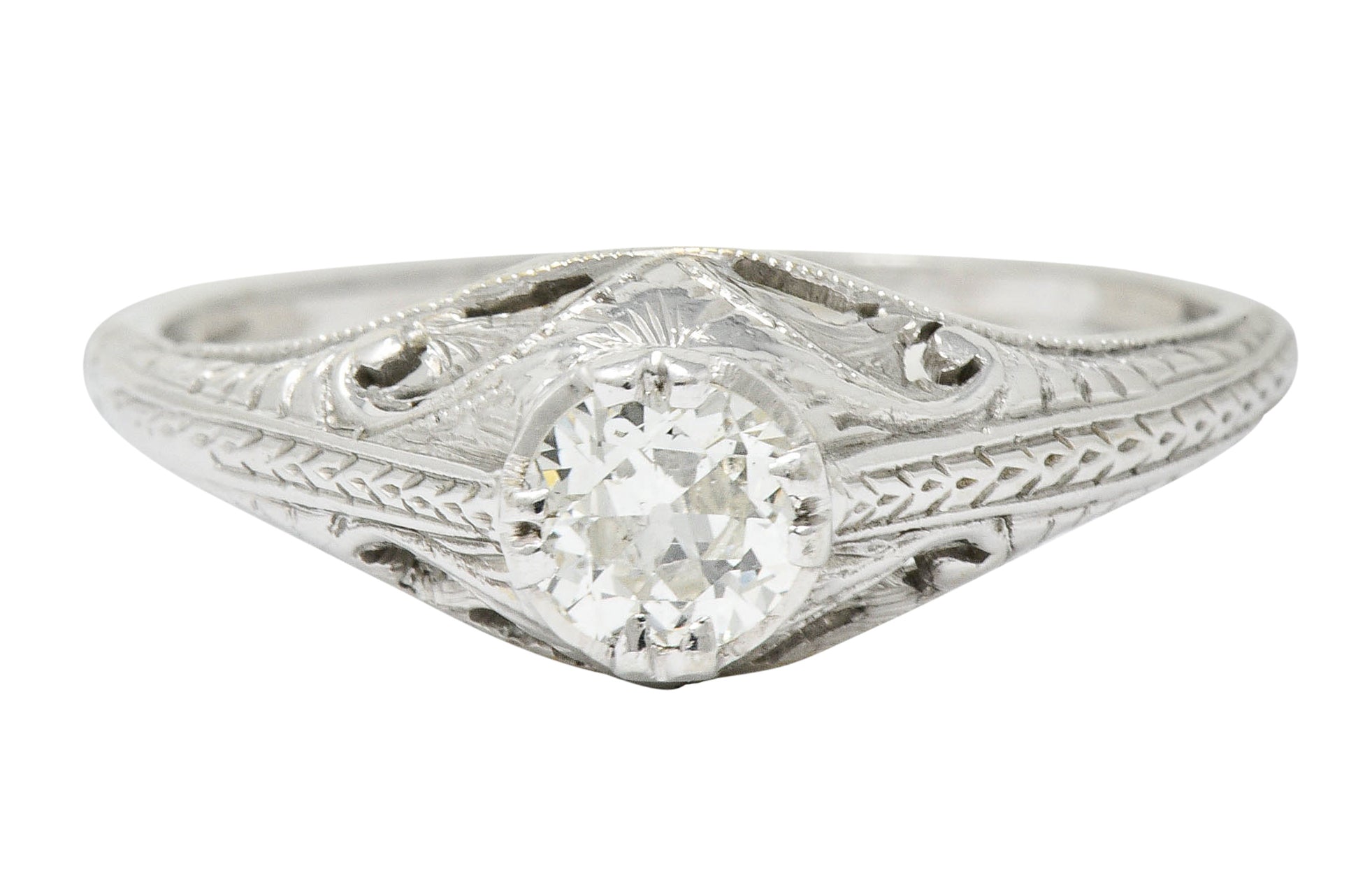 Art Deco 0.42 CTW Diamond Platinum Foliate Engagement RingRing - Wilson's Estate Jewelry