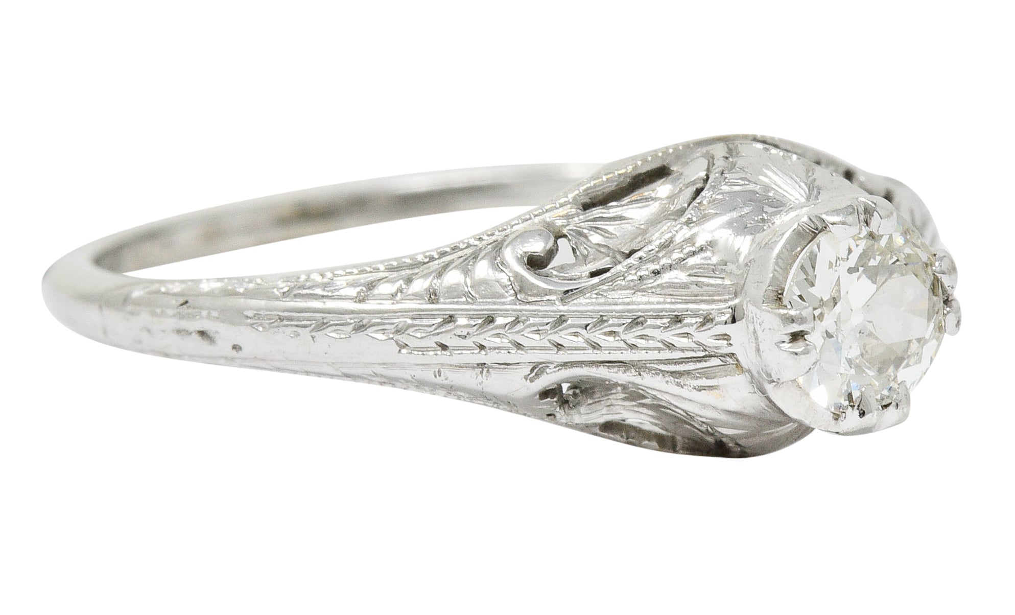 Art Deco 0.42 CTW Diamond Platinum Foliate Engagement RingRing - Wilson's Estate Jewelry