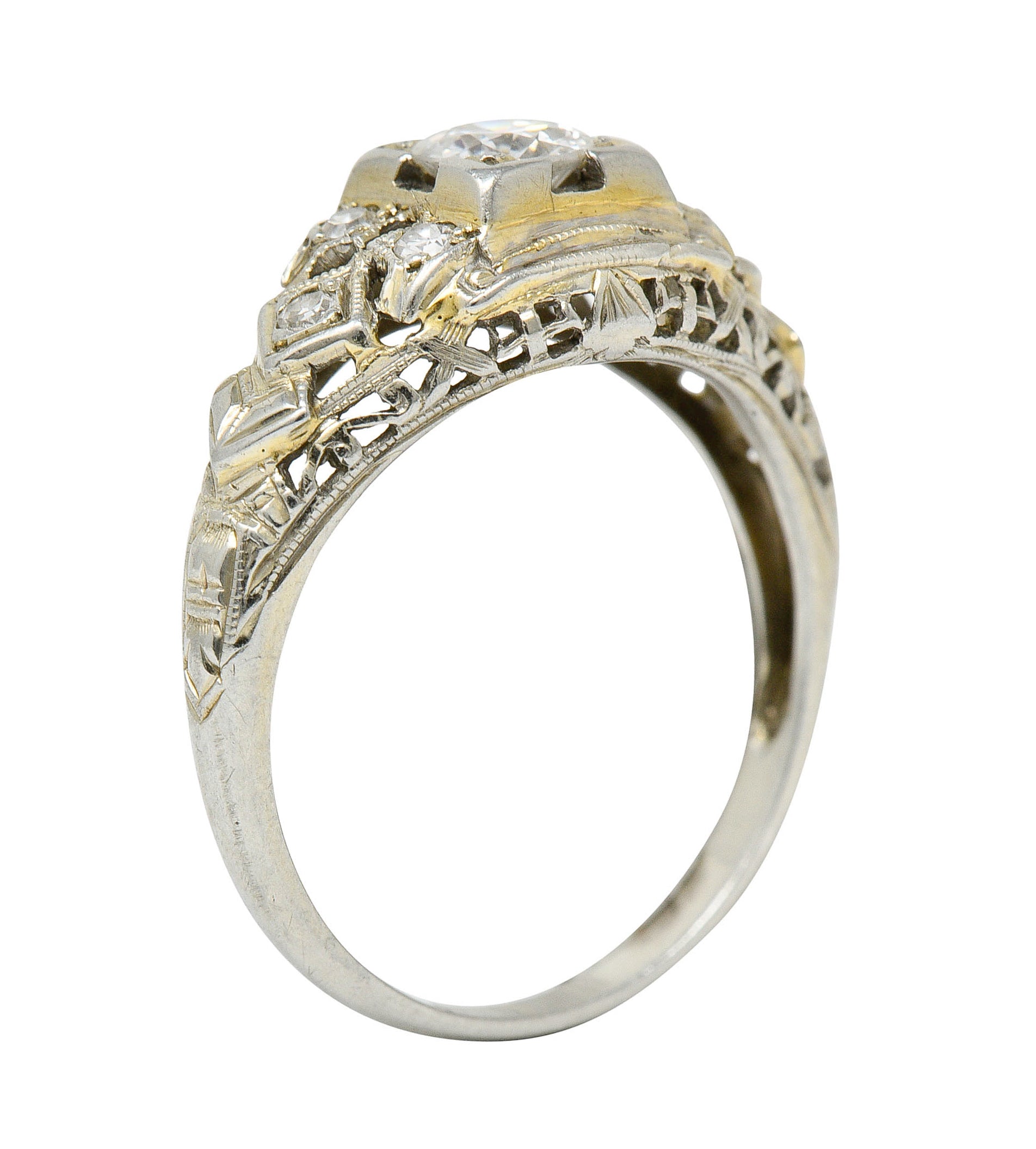 Art Deco 0.55 CTW Diamond 18 Karat White Gold Geometric Engagement RingRing - Wilson's Estate Jewelry