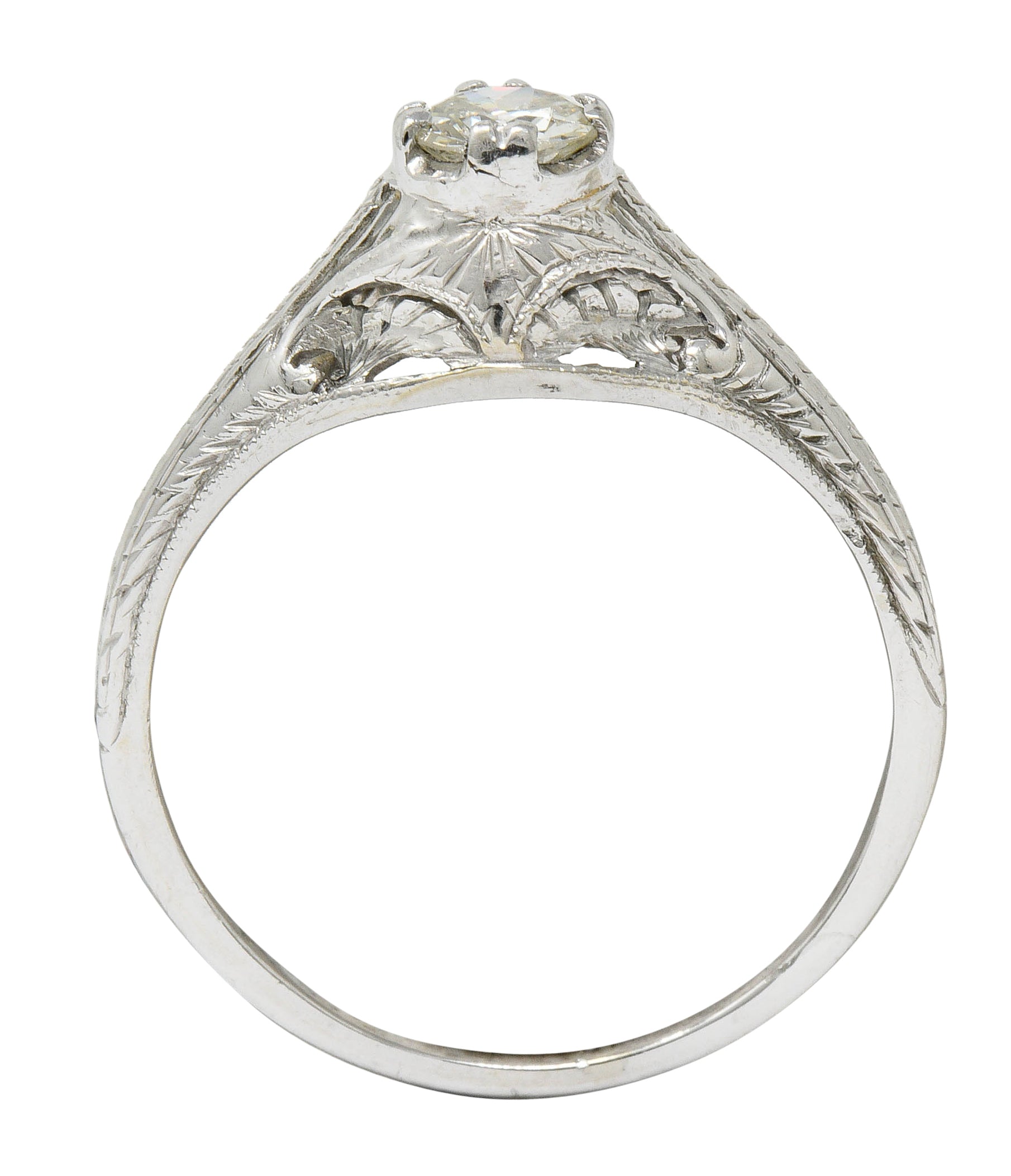 Art Deco 0.42 CTW Diamond Platinum Foliate Engagement RingRing - Wilson's Estate Jewelry