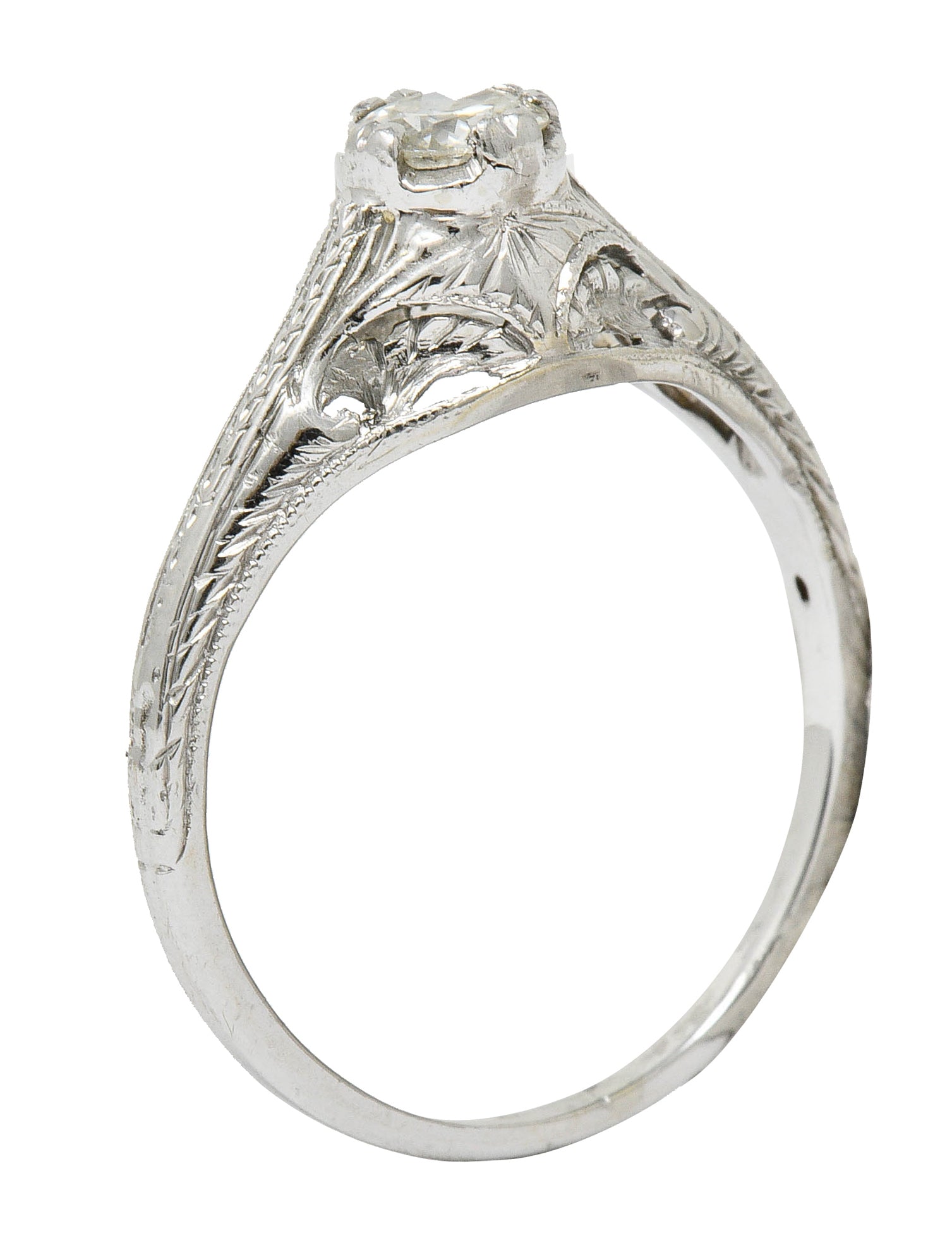 Art Deco 0.42 CTW Diamond Platinum Foliate Engagement RingRing - Wilson's Estate Jewelry