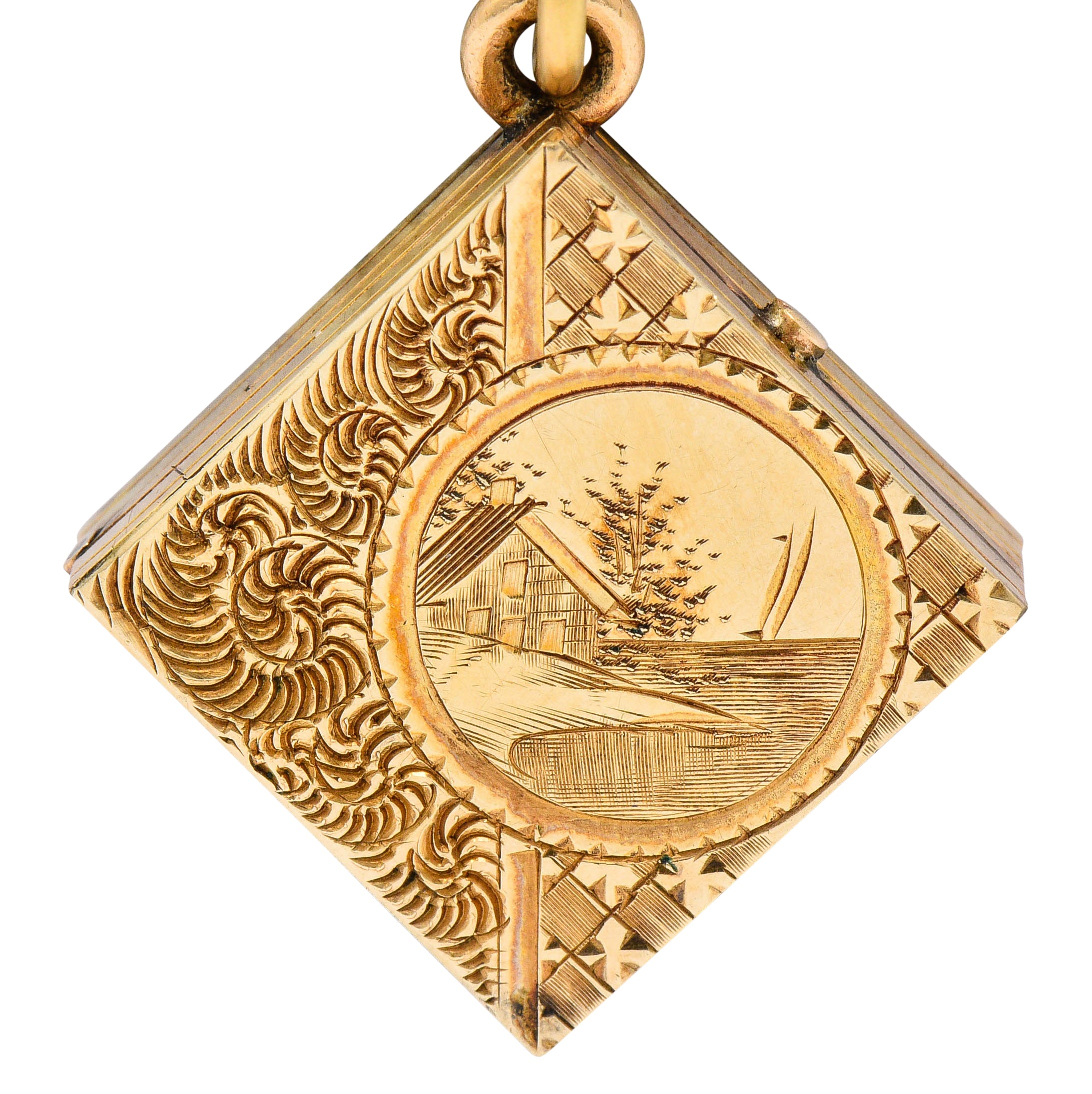 Art Nouveau Gold Landscape Locket Charm Circa 1900charm - Wilson's Estate Jewelry