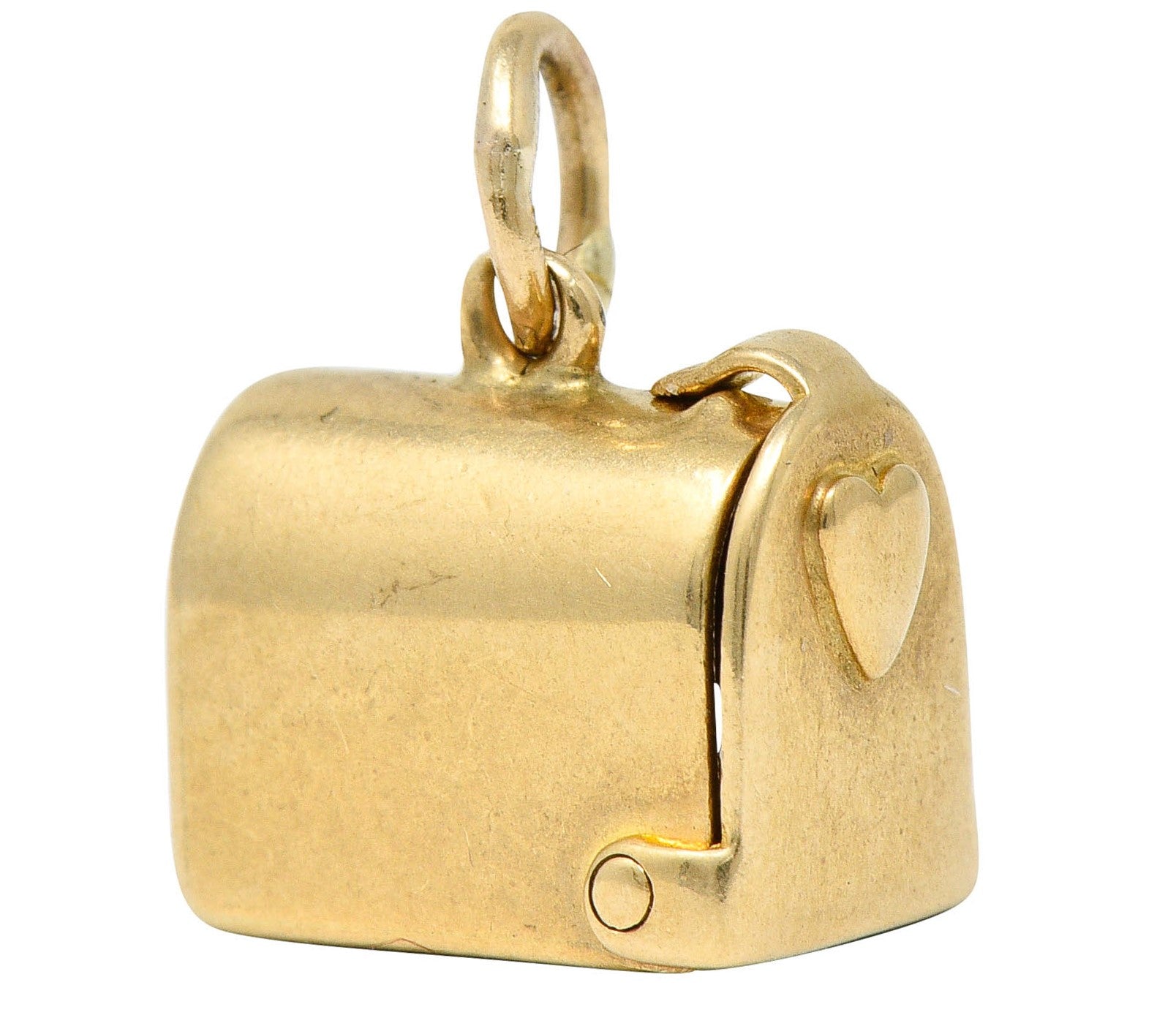 1940's Retro 14 Karat Gold Heart & Mailbox Charmcharm - Wilson's Estate Jewelry