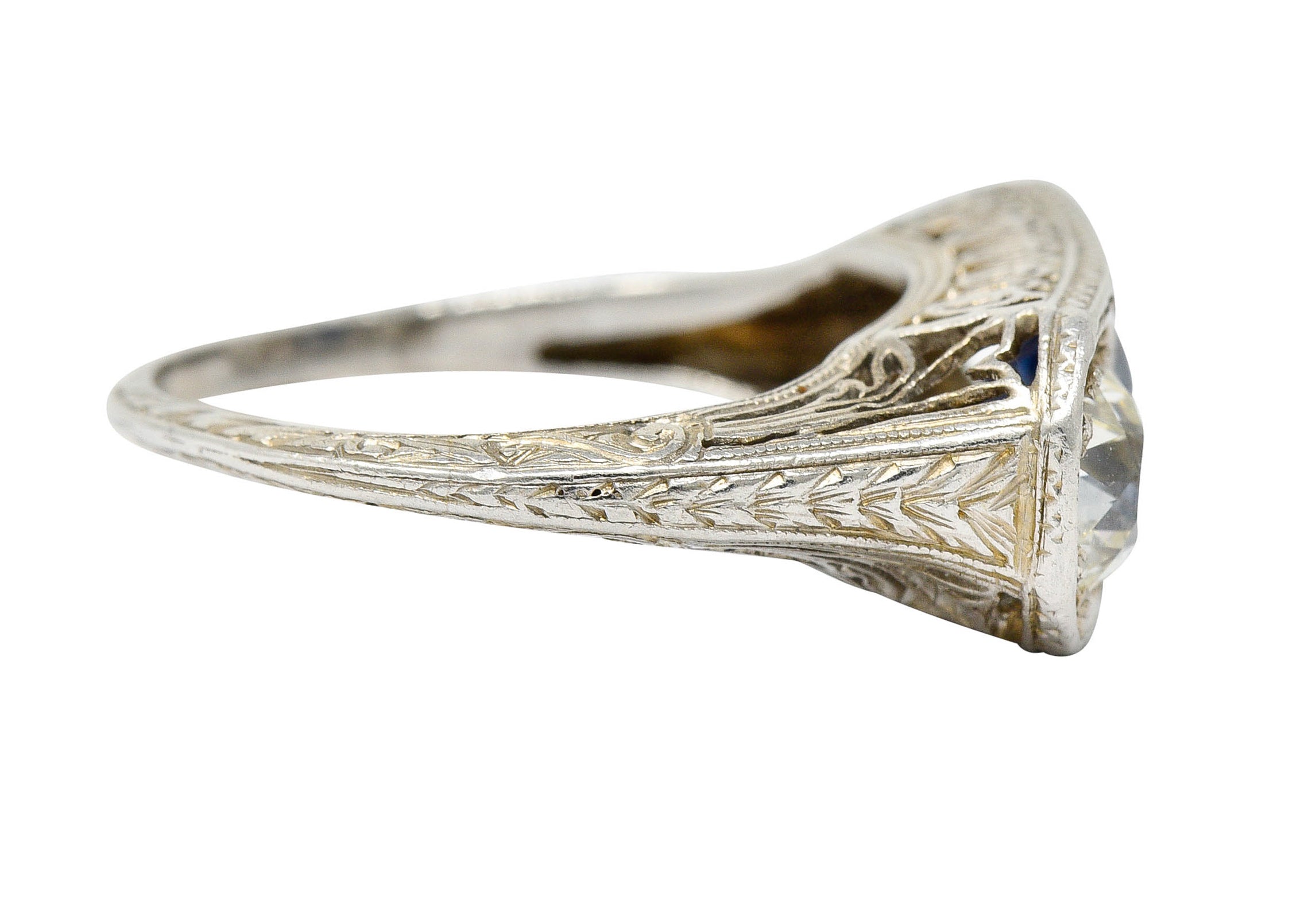 Edwardian 2.30 CTW No Heat Sapphire Diamond Platinum Heart Band Ring GIARing - Wilson's Estate Jewelry