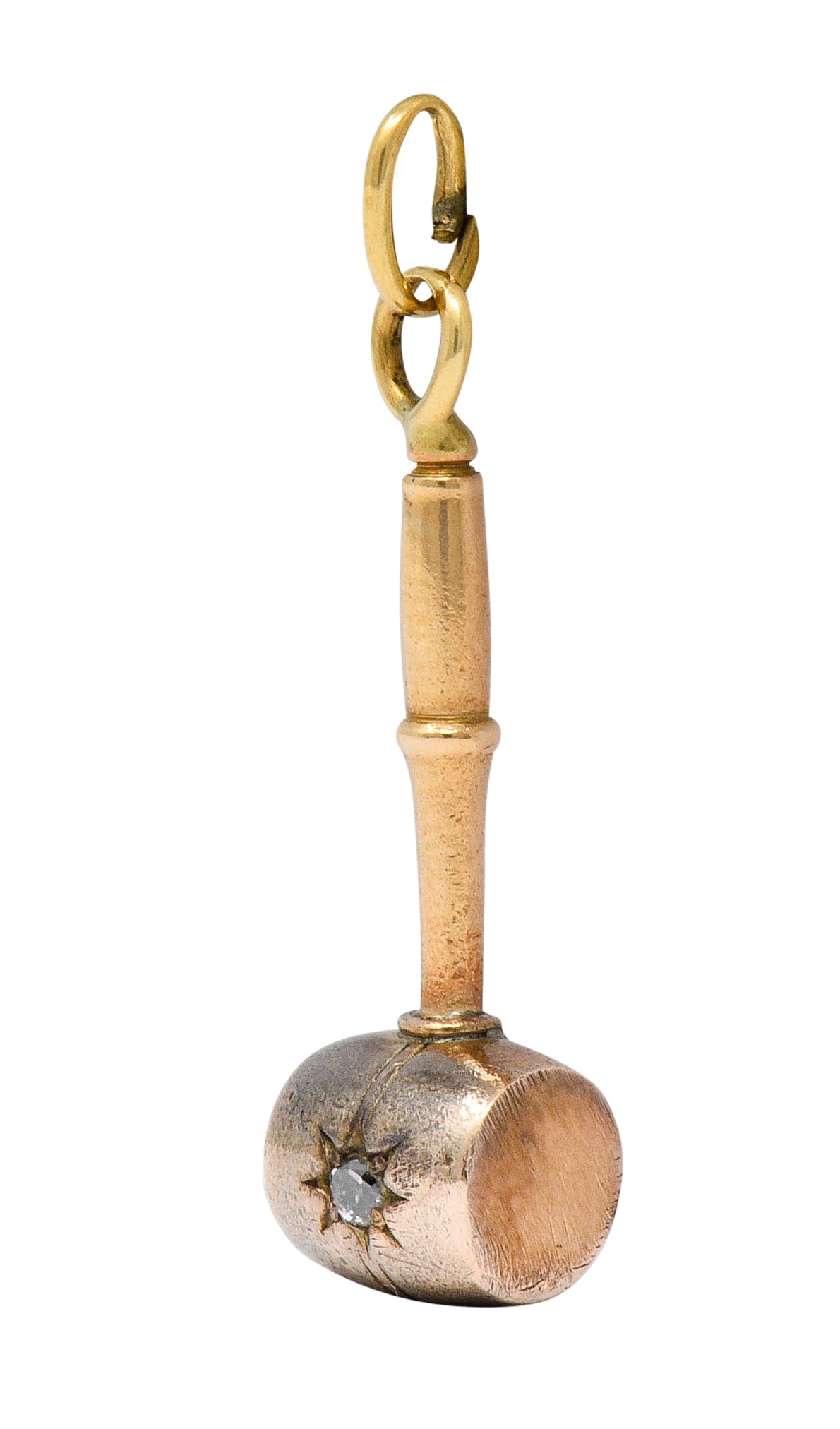 Art Nouveau Diamond 14 Karat Gold Mallet Gavel Charmcharm - Wilson's Estate Jewelry