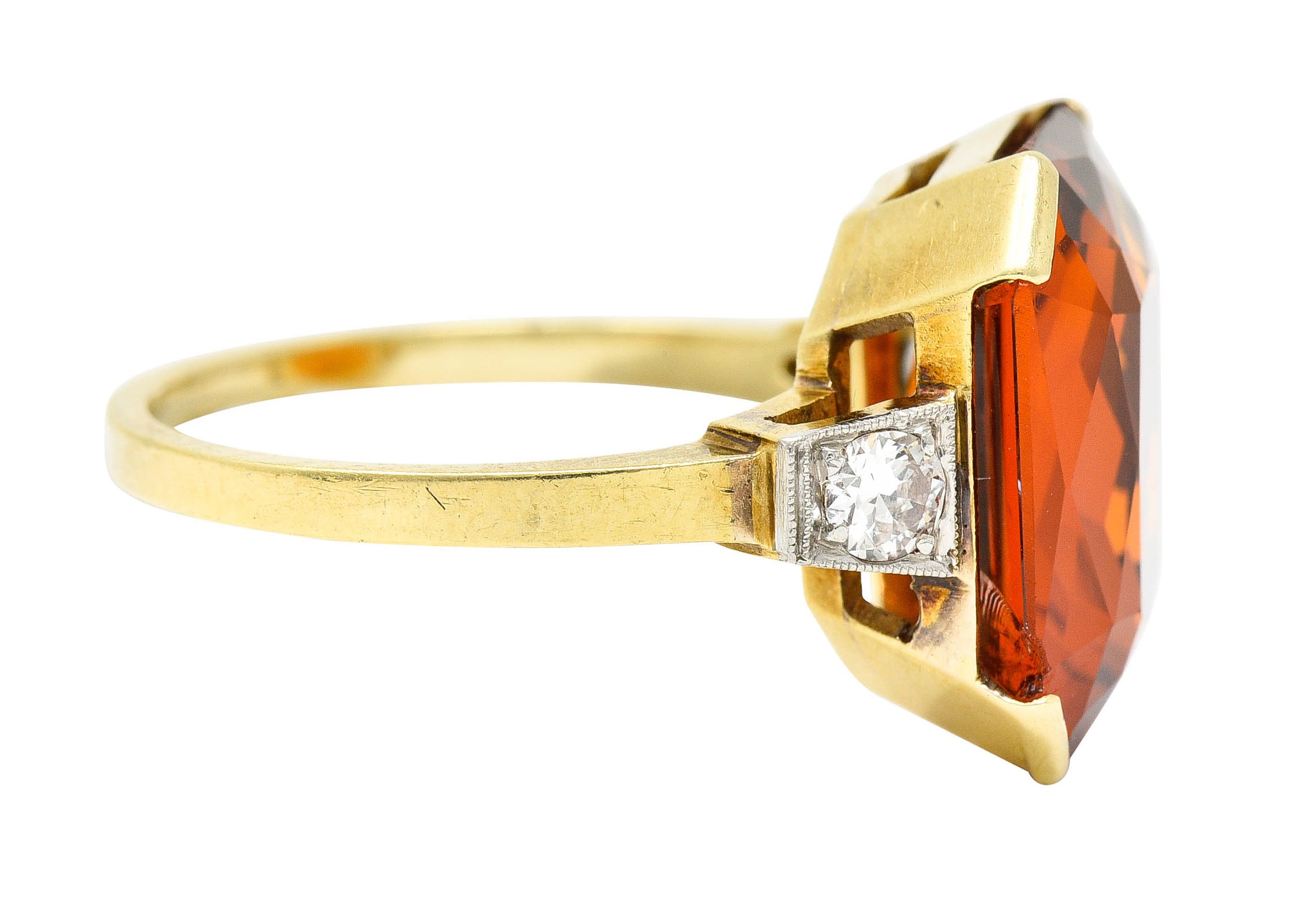 .11111 Early Art Deco Diamond Citrine Platinum-Topped 14 Karat Yellow Gold RingRing - Wilson's Estate Jewelry