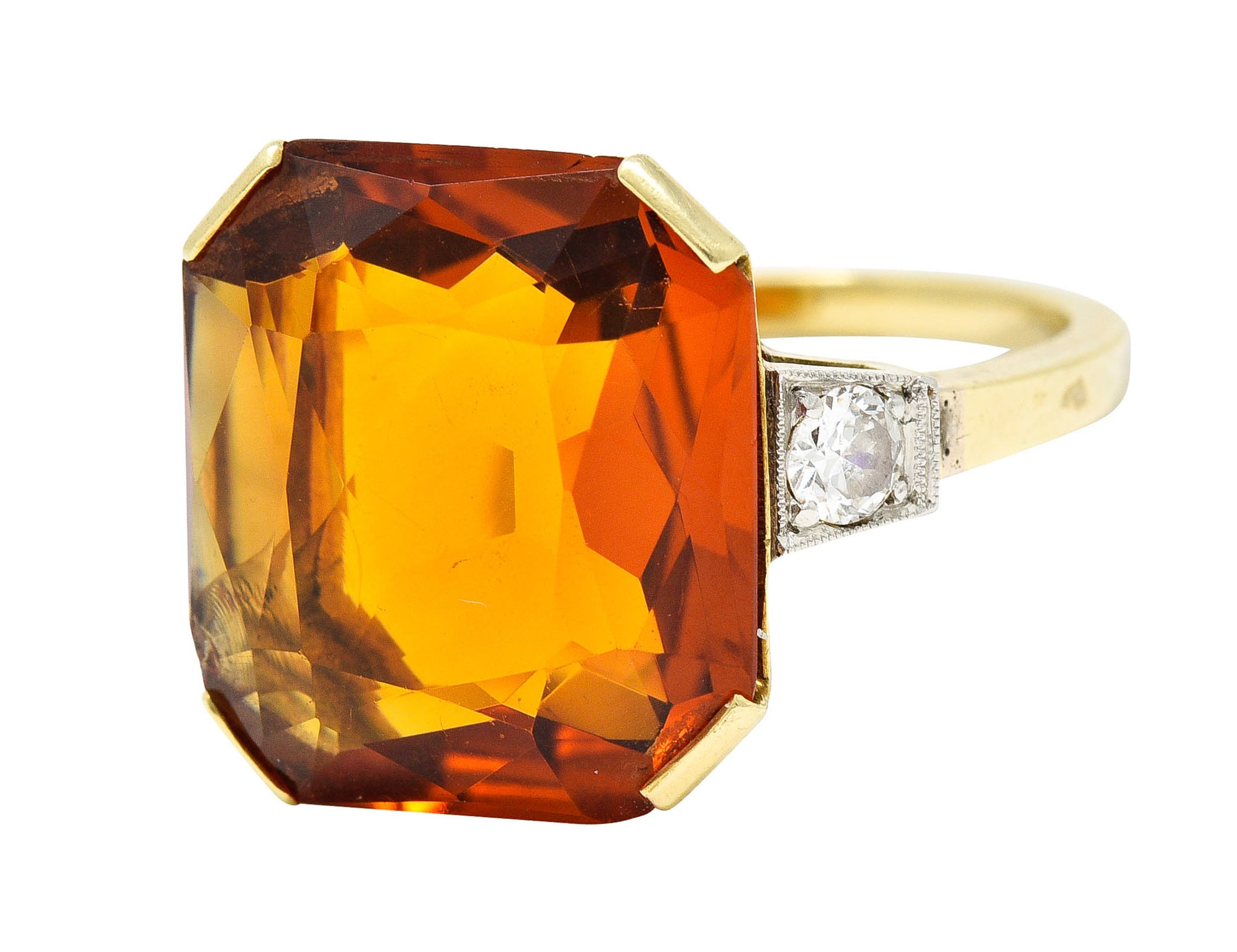 .11111 Early Art Deco Diamond Citrine Platinum-Topped 14 Karat Yellow Gold RingRing - Wilson's Estate Jewelry