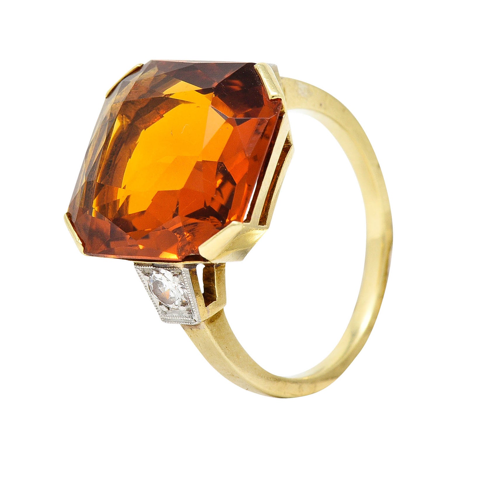 .11111 Early Art Deco Diamond Citrine Platinum-Topped 14 Karat Yellow Gold RingRing - Wilson's Estate Jewelry