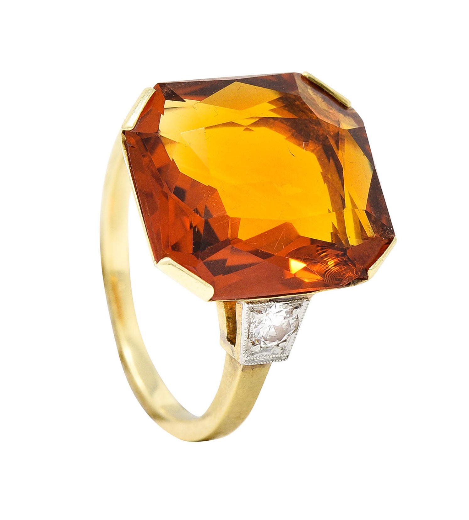 .11111 Early Art Deco Diamond Citrine Platinum-Topped 14 Karat Yellow Gold RingRing - Wilson's Estate Jewelry