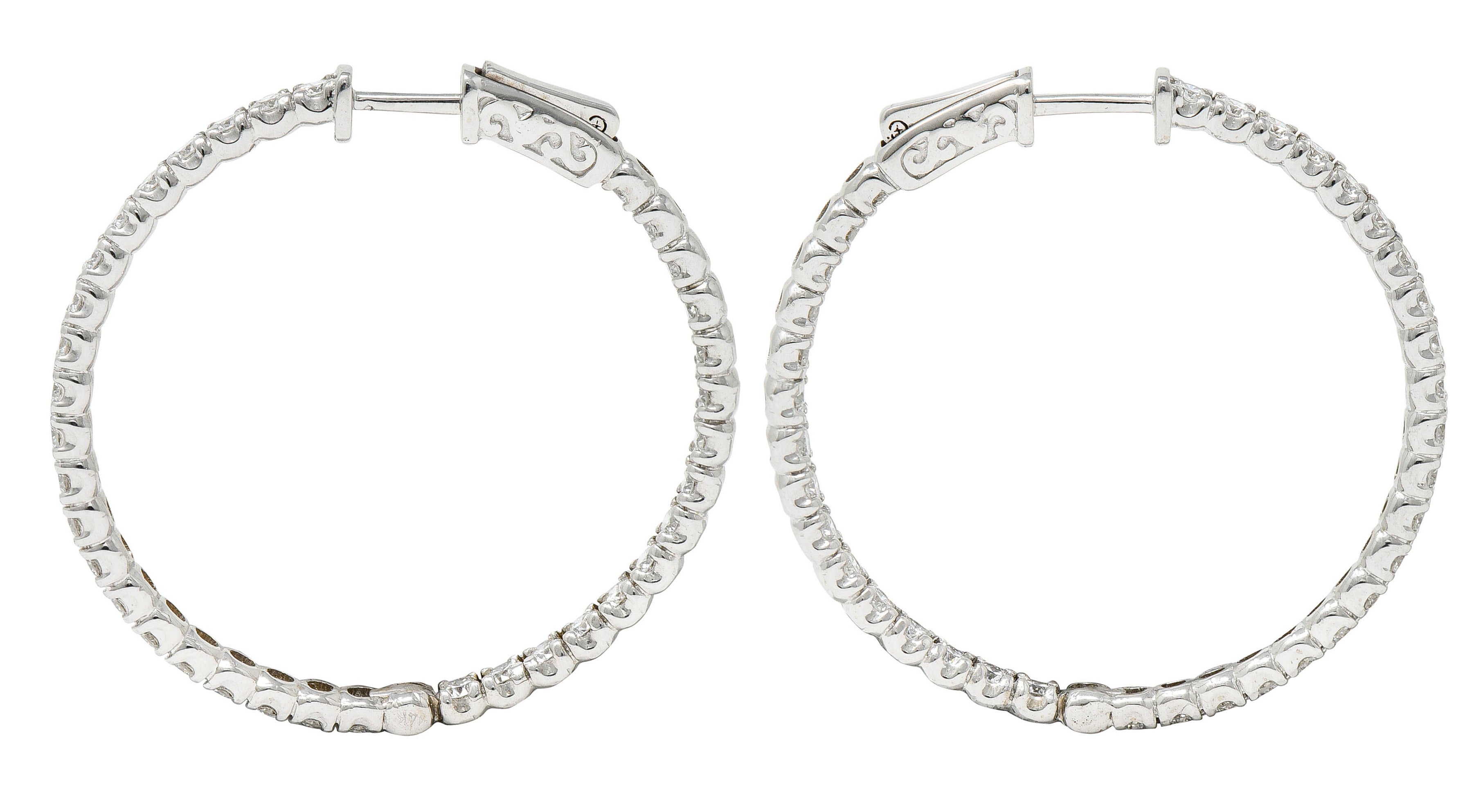 .11111 Contemporary 3.00 CTW Diamond 14 Karat White Gold 35 MM Hoop EarringsEarrings - Wilson's Estate Jewelry