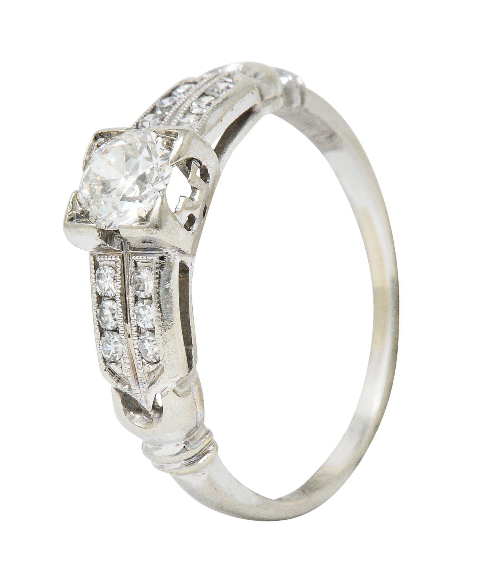 J.R. Wood & Sons Art Deco 0.62 CTW Diamond 18 Karat White Gold Engagement RingRing - Wilson's Estate Jewelry